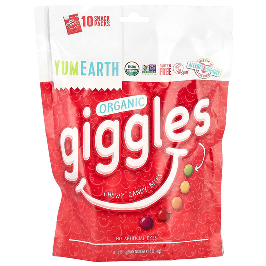 YumEarth, Organic Giggles, Chewy Candy Bites, 10 Snack Packs, 0.5 oz (14 g) Each - Image 1