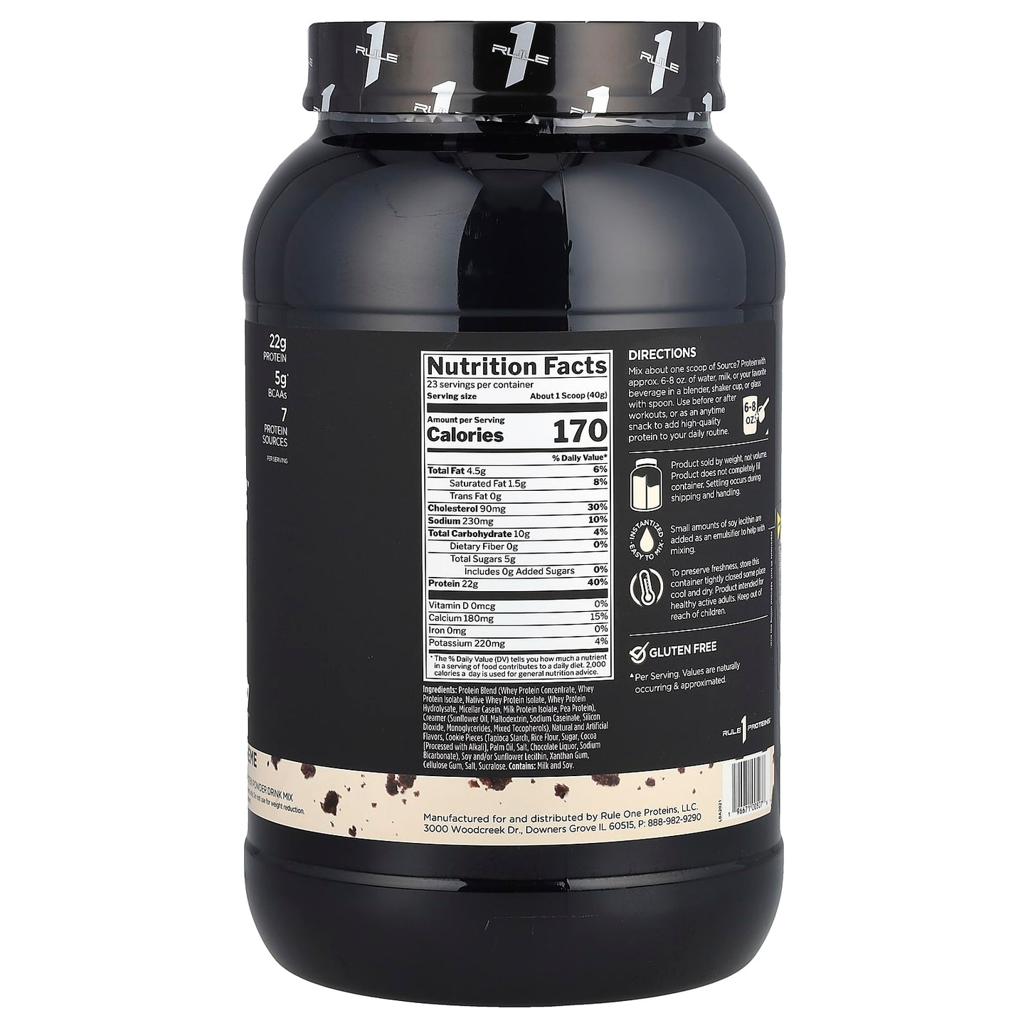 Rule One Proteins, Source7 Protein Powder Drink Mix, Cookies & Creme, 2.03 lb (920 g) - Image 2