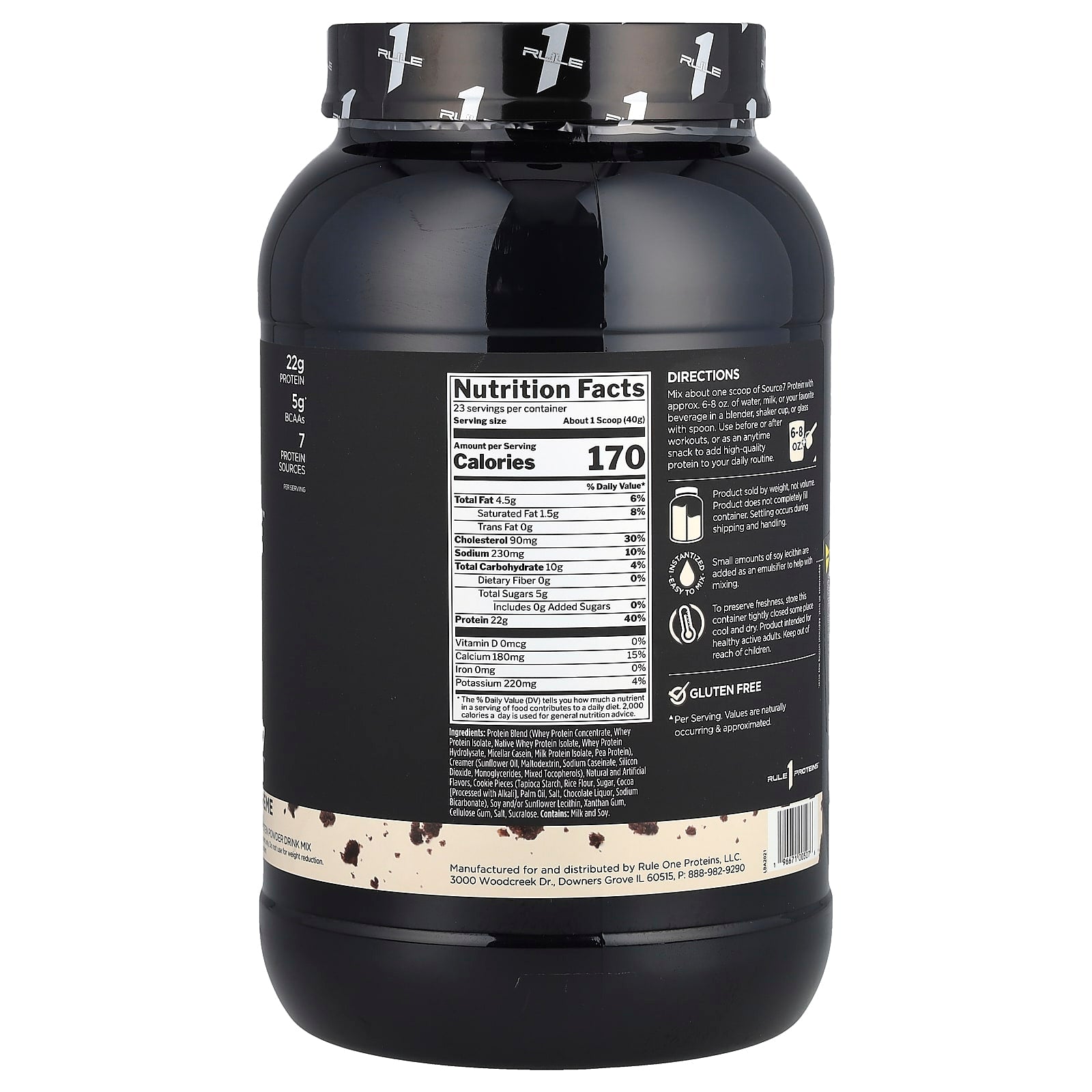 Rule One Proteins, Source7 Protein Powder Drink Mix, Cookies & Creme, 2.03 lb (920 g) - Image 2