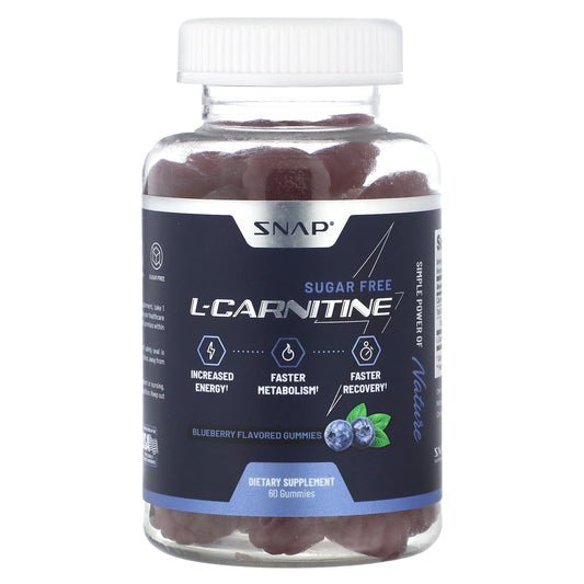 Snap Supplements, L-Carnitine Gummies, Sugar Free, Blueberry, 60 Gummies (250 mg per Gummy)