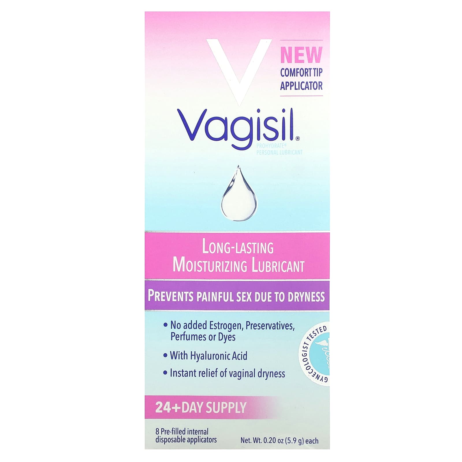Vagisil, Long-Lasting Moisturizing Lubricant, 8 Pre-Filled Internal Disposable Applicators, 0.2 oz (5.9 g) Each - Image 1