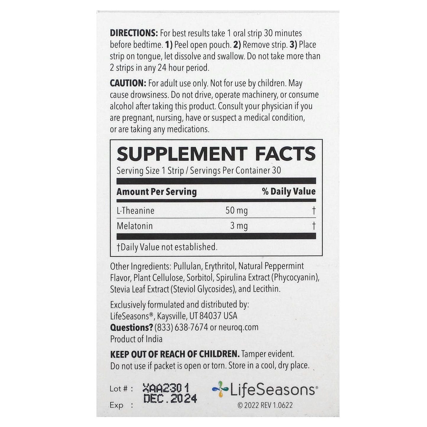 LifeSeasons, NeuroQ  Brain Health, Sleep Now, Mint, 30 Oral Strips - Image 2
