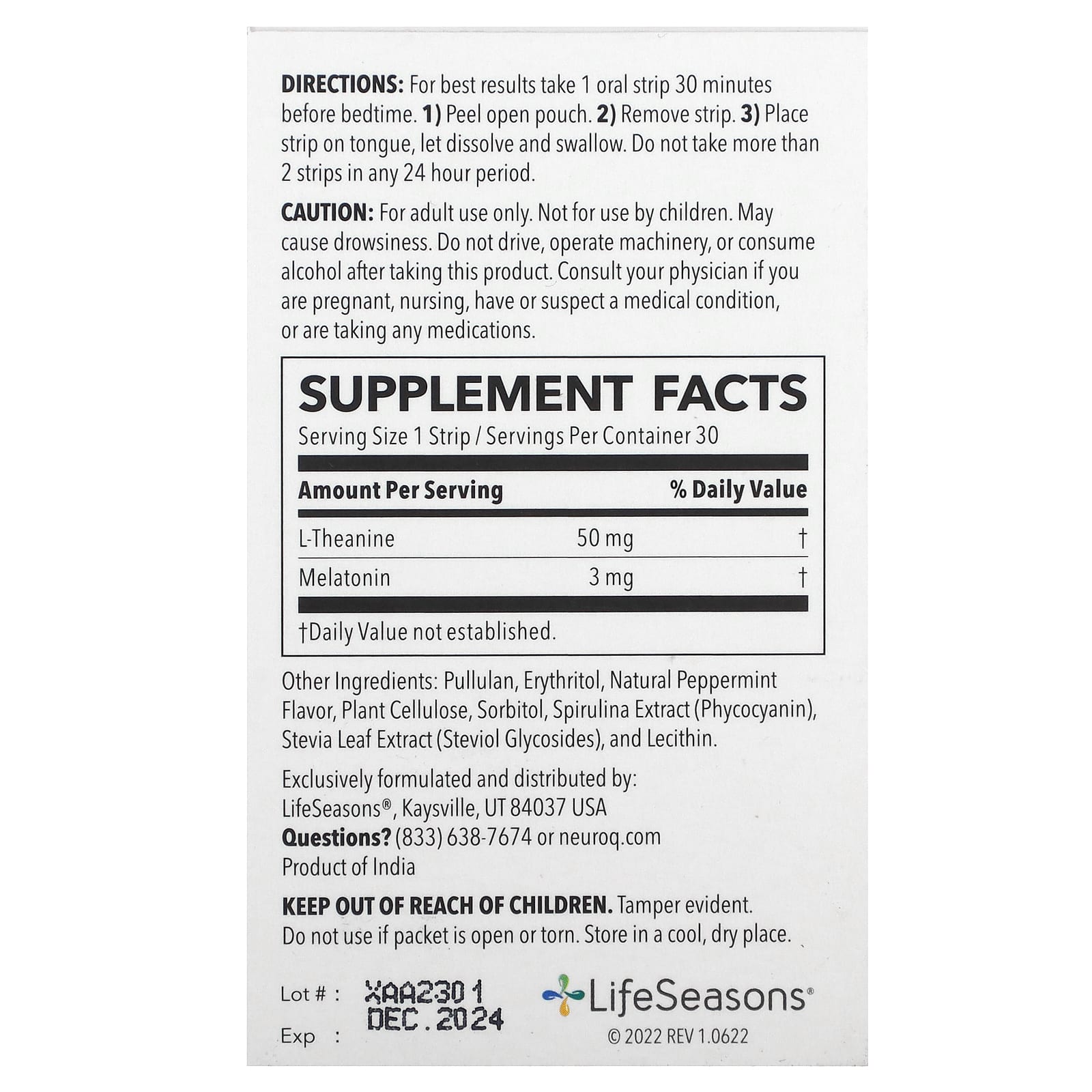 LifeSeasons, NeuroQ  Brain Health, Sleep Now, Mint, 30 Oral Strips - Image 2