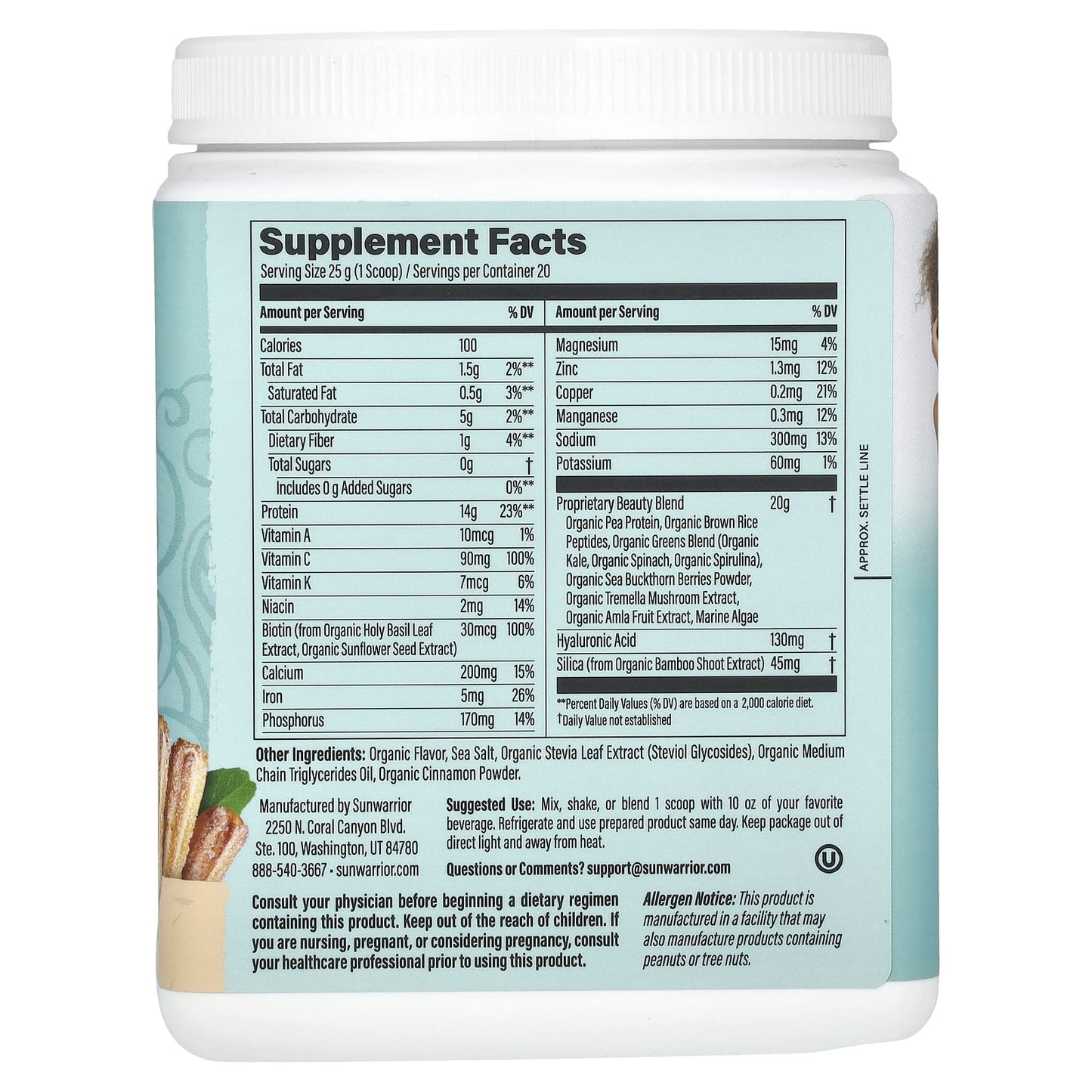 Sunwarrior, Collagen Building Protein Peptides, Churro, 1.1 lb (500 g)