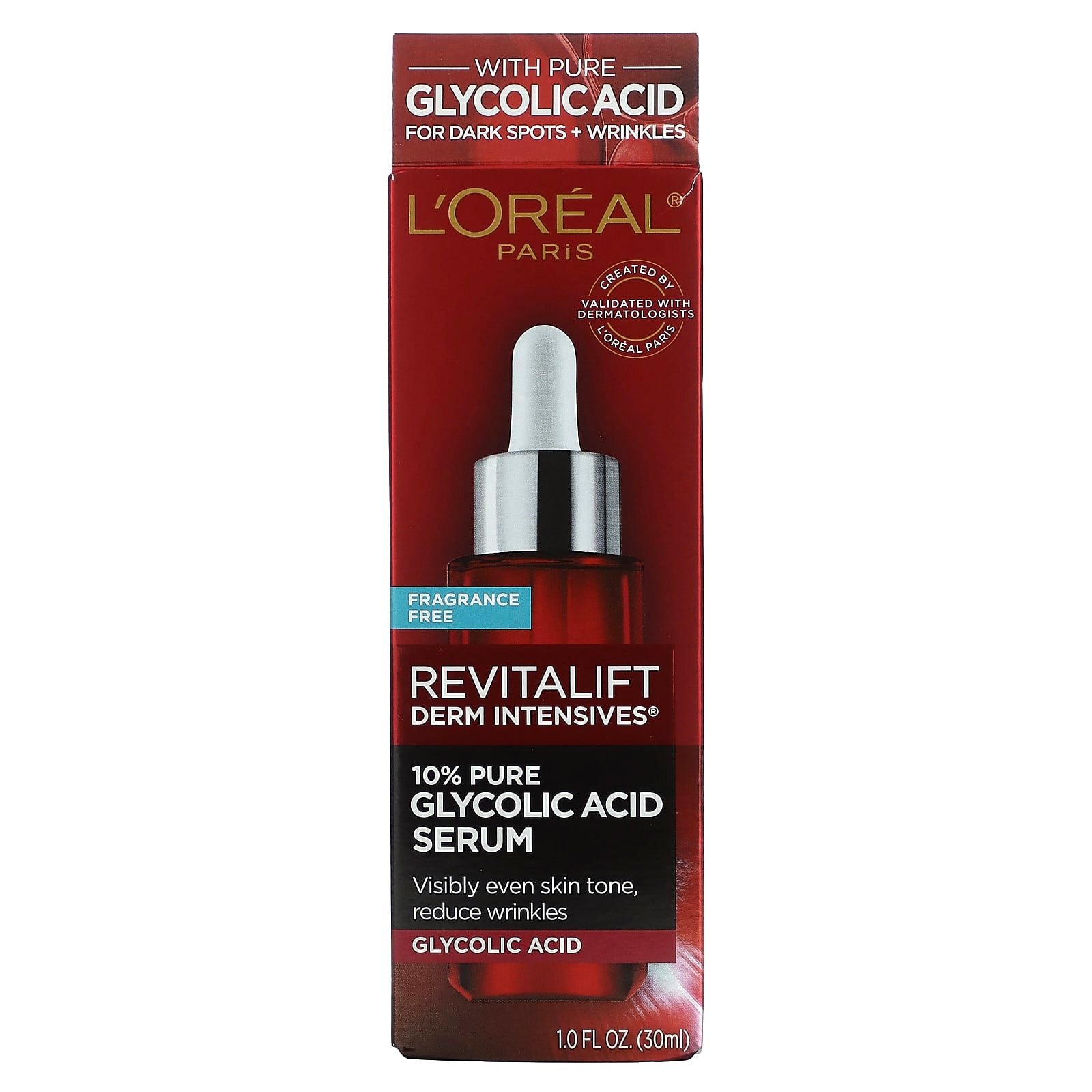 L'Oréal, Revitalift Derm Intensives, 10% Pure Glycolic Acid Serum, Fragrance Free, 1 fl oz (30 ml) - Image 2
