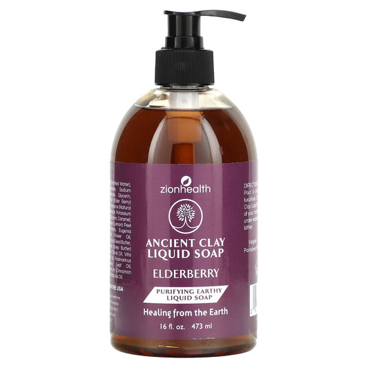 Zion Health, Ancient Clay Liquid Soap, Elderberry, 16 fl oz (473 ml) - Image 1