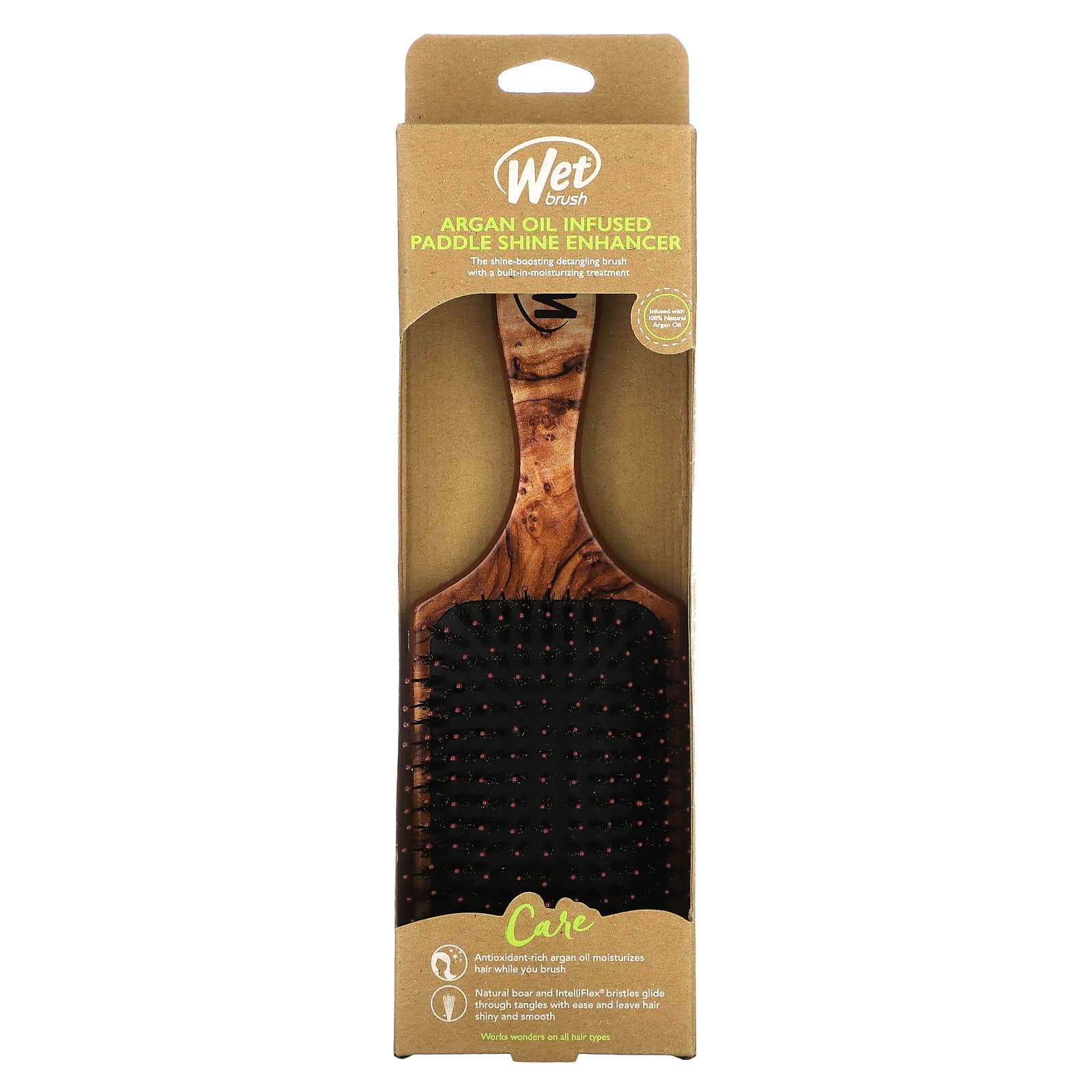 Wet Brush, Argan Oil Infused Paddle Shine Enhancer Brush, Brown, 1 Brush - Image 2