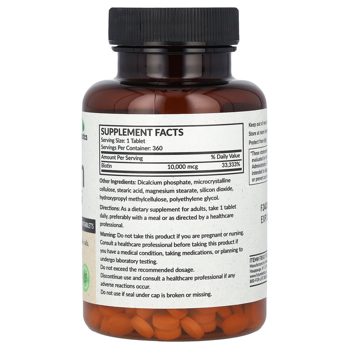FutureBiotics Biotin 10,000 mcg, High Potency, Vegan-Friendly, 360 Tablets - Image 2