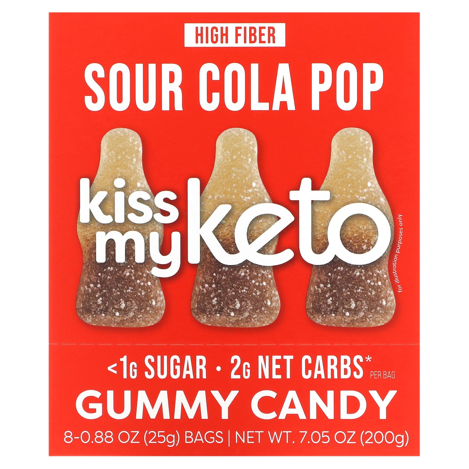 Kiss My Keto, Gummy Candy, Sour Cola Pop, 8 Bags, 0.88 oz (25 g) Each - Image 1