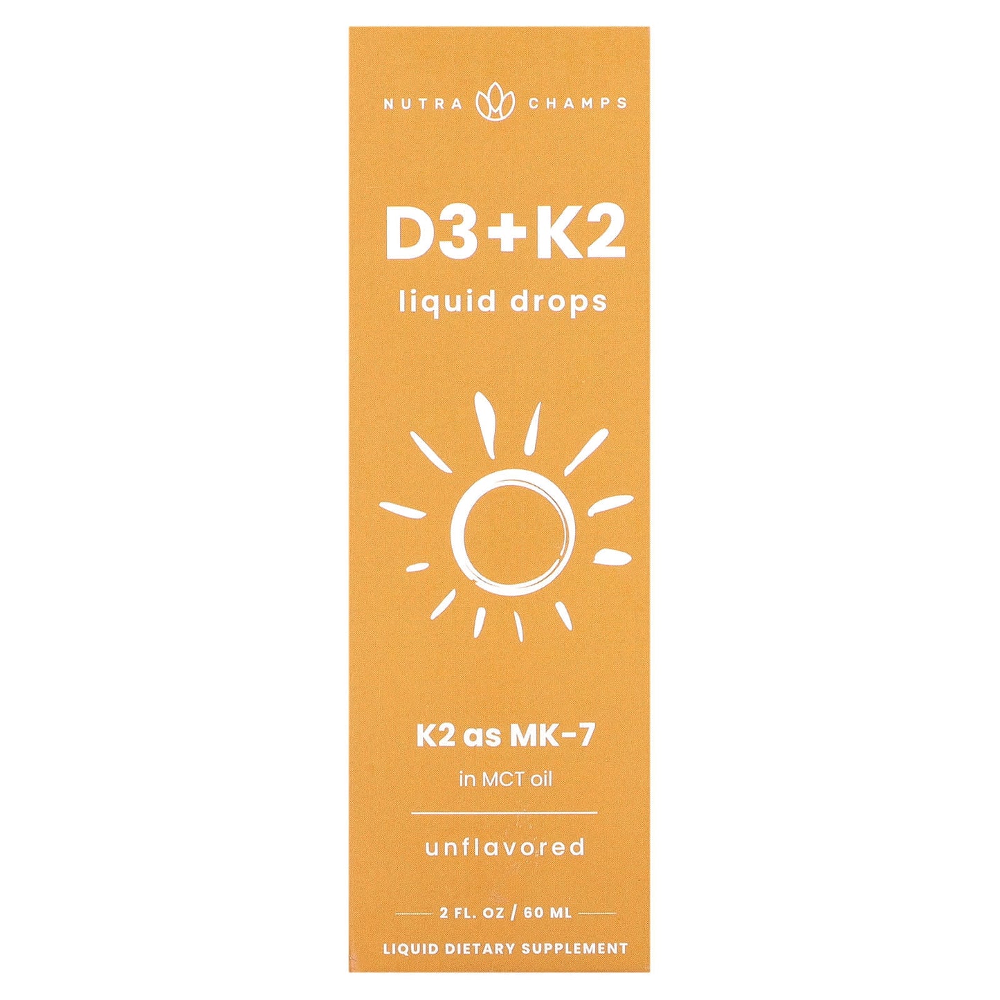 NutraChamps, D3 + K2 Liquid Drops, Unflavored, 2 fl oz (60 ml) - Image 1