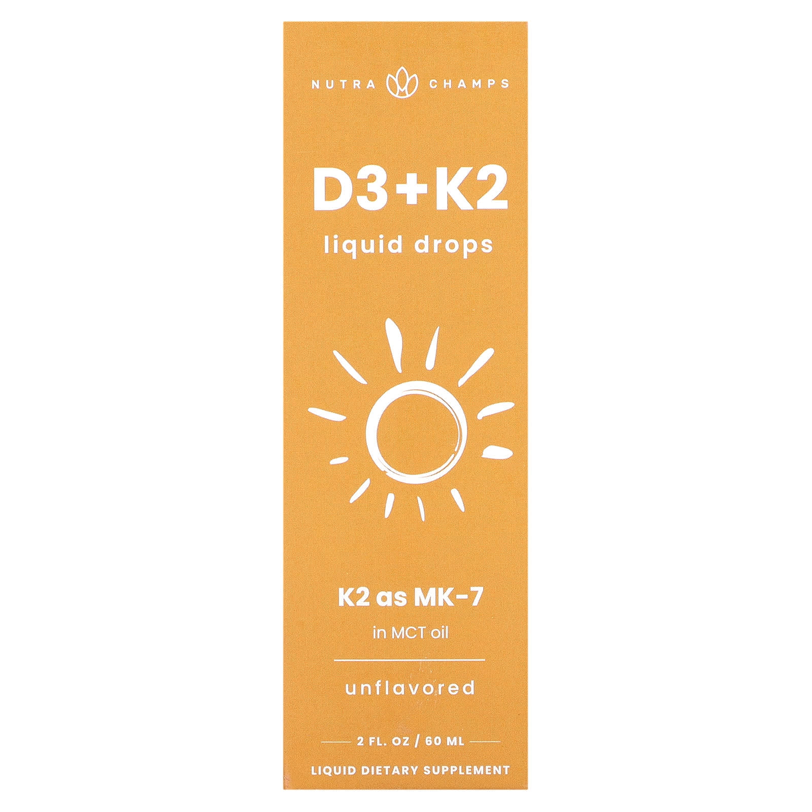 NutraChamps, D3 + K2 Liquid Drops, Unflavored, 2 fl oz (60 ml) - Image 1
