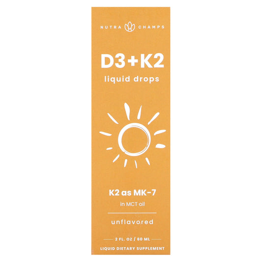 NutraChamps, D3 + K2 Liquid Drops, Unflavored, 2 fl oz (60 ml) - Image 1