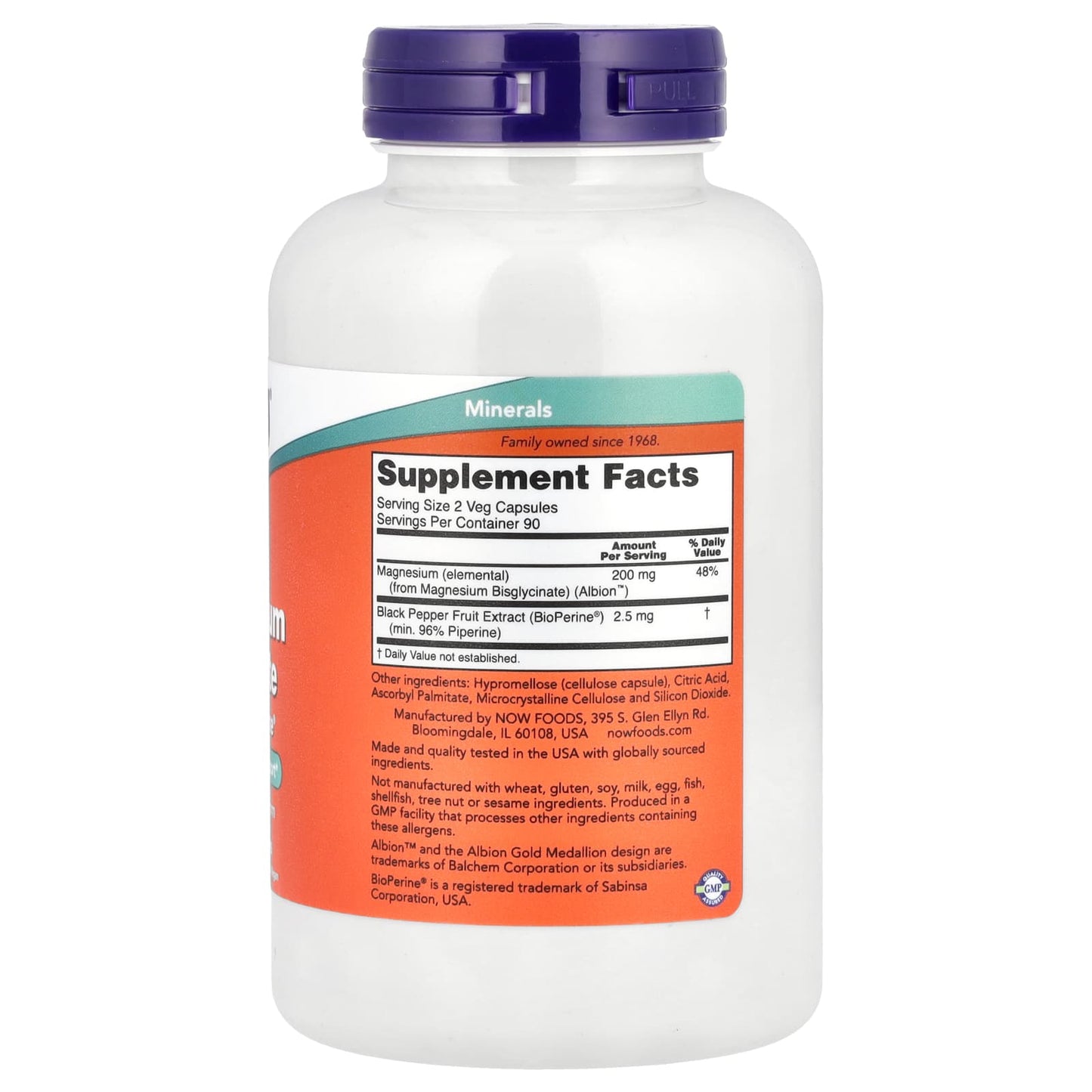 NOW Foods, Magnesium Glycinate With BioPerine®, 180 Veg Capsules - Image 2