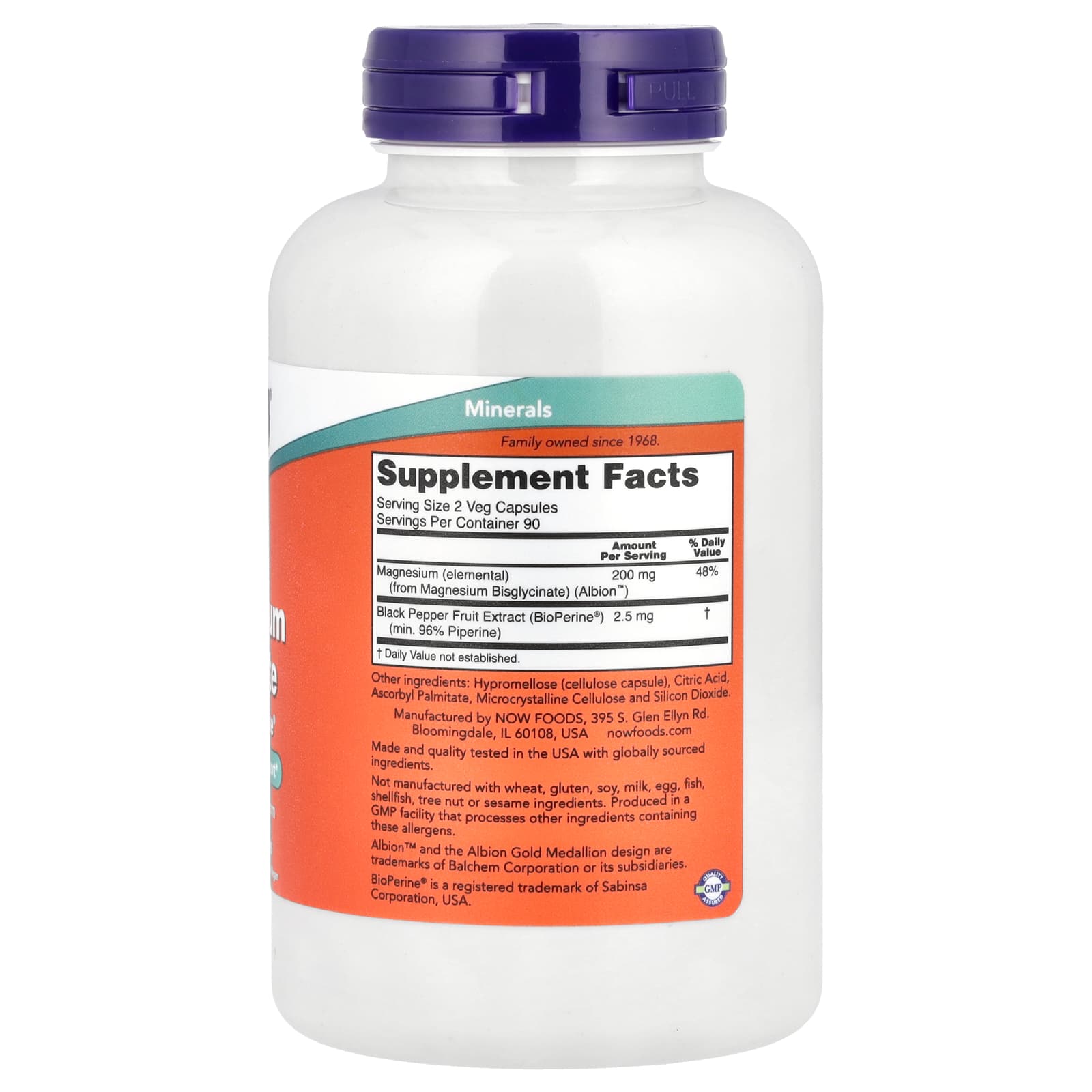 NOW Foods, Magnesium Glycinate With BioPerine®, 180 Veg Capsules - Image 2