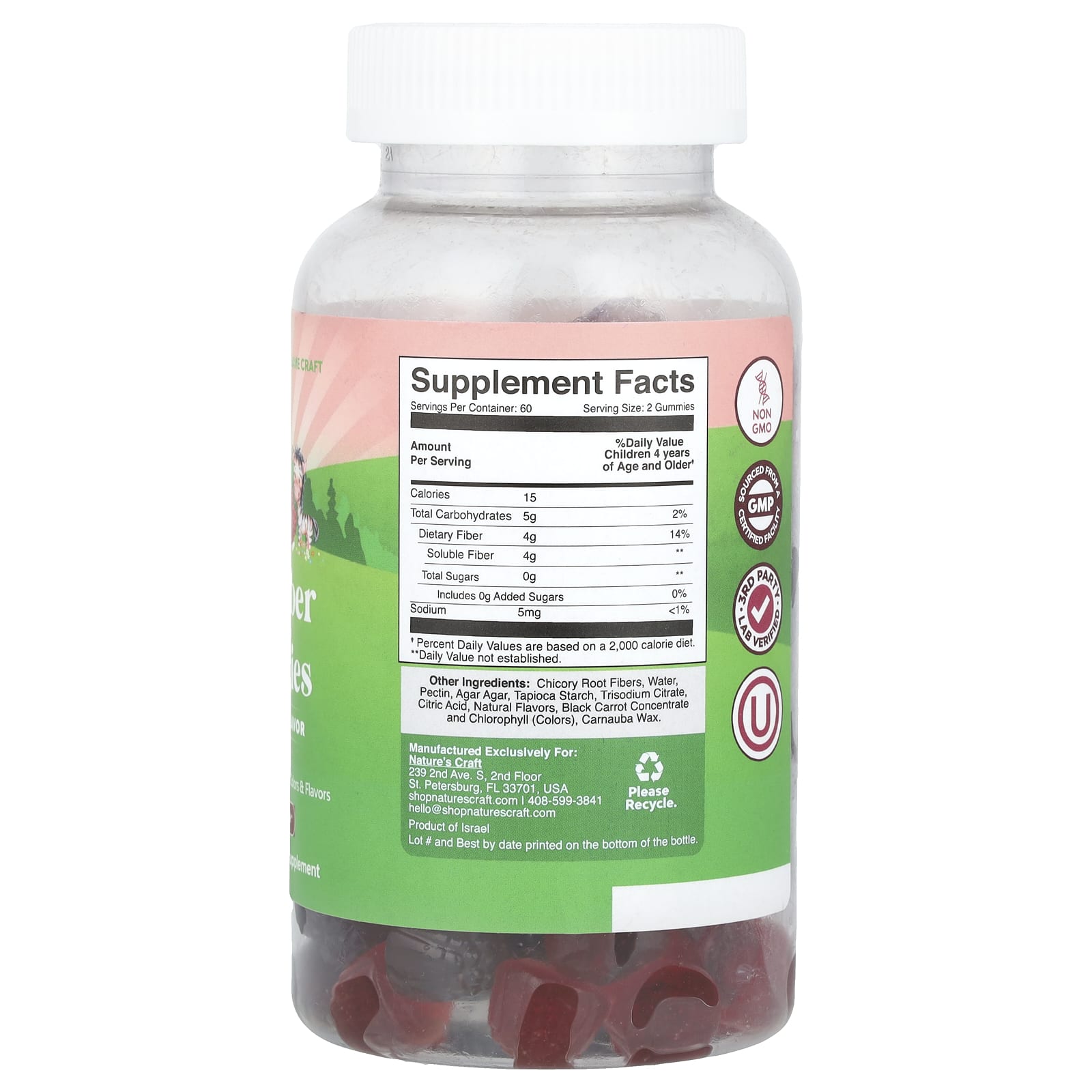 Nature's Craft, Kids Fiber Gummies, Sugar Free, Mixed Berry, 120 Gummies