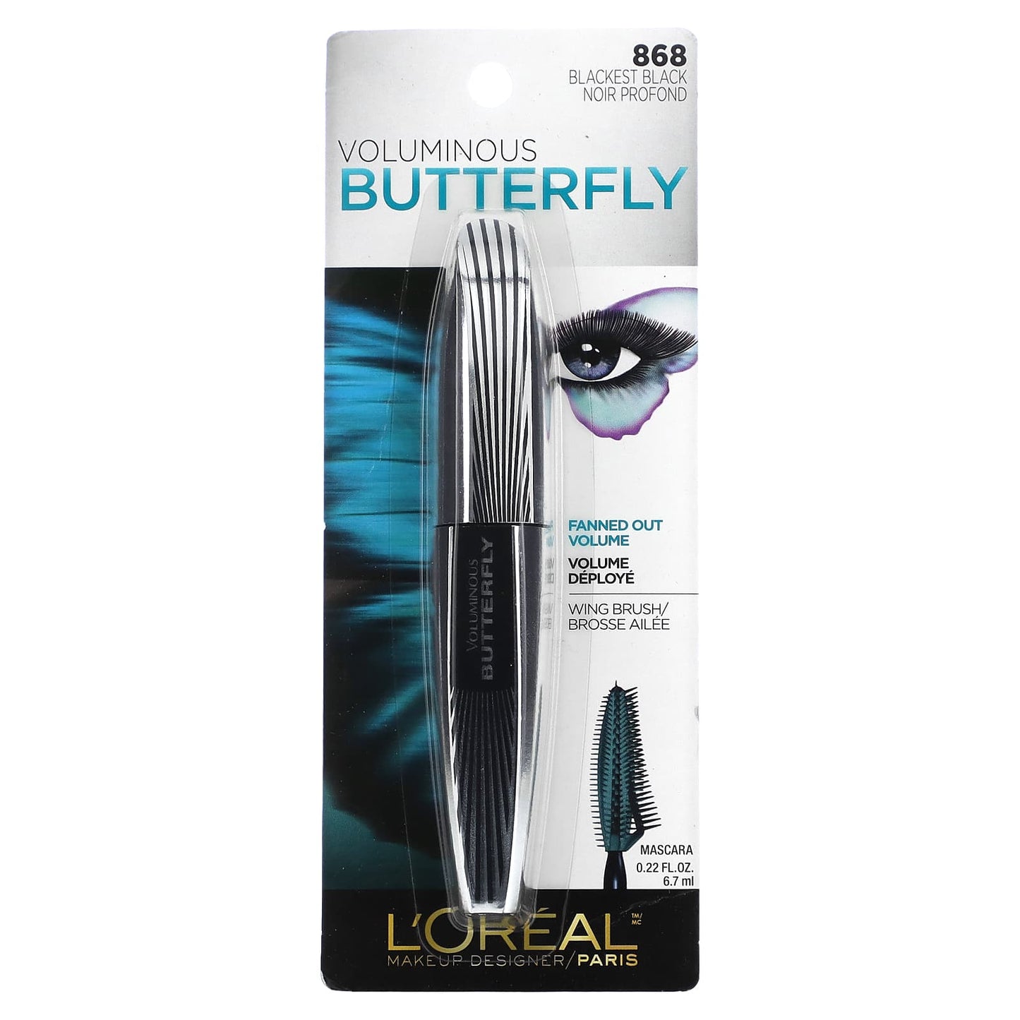 L'Oréal, Voluminous, Butterfly Mascara, 868 Blackest Black, 0.22 fl oz (6.7 ml) - Image 2