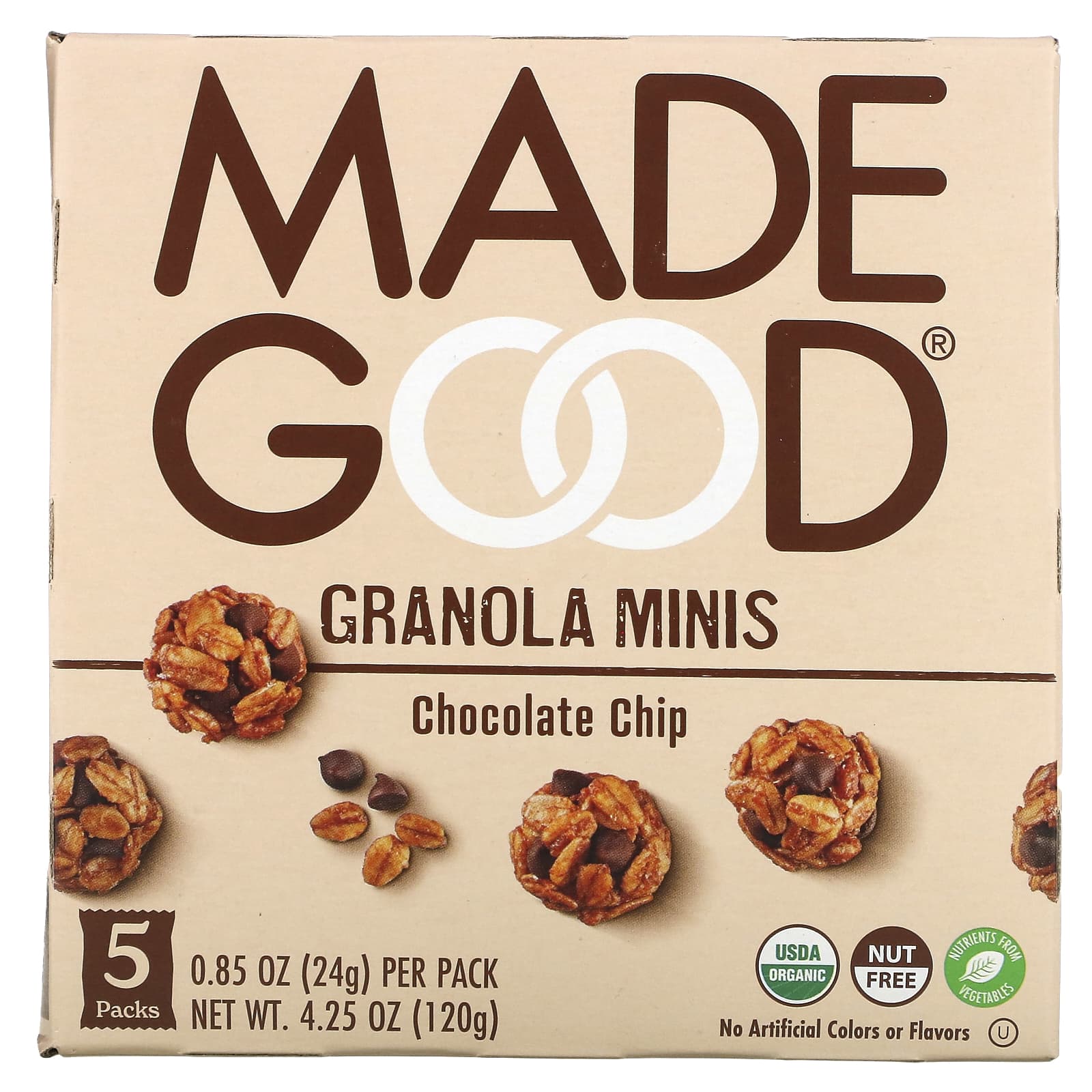 MadeGood, Granola Minis, Chocolate Chip, 5 Packs, 0.85 oz (24 g) Each - Image 1