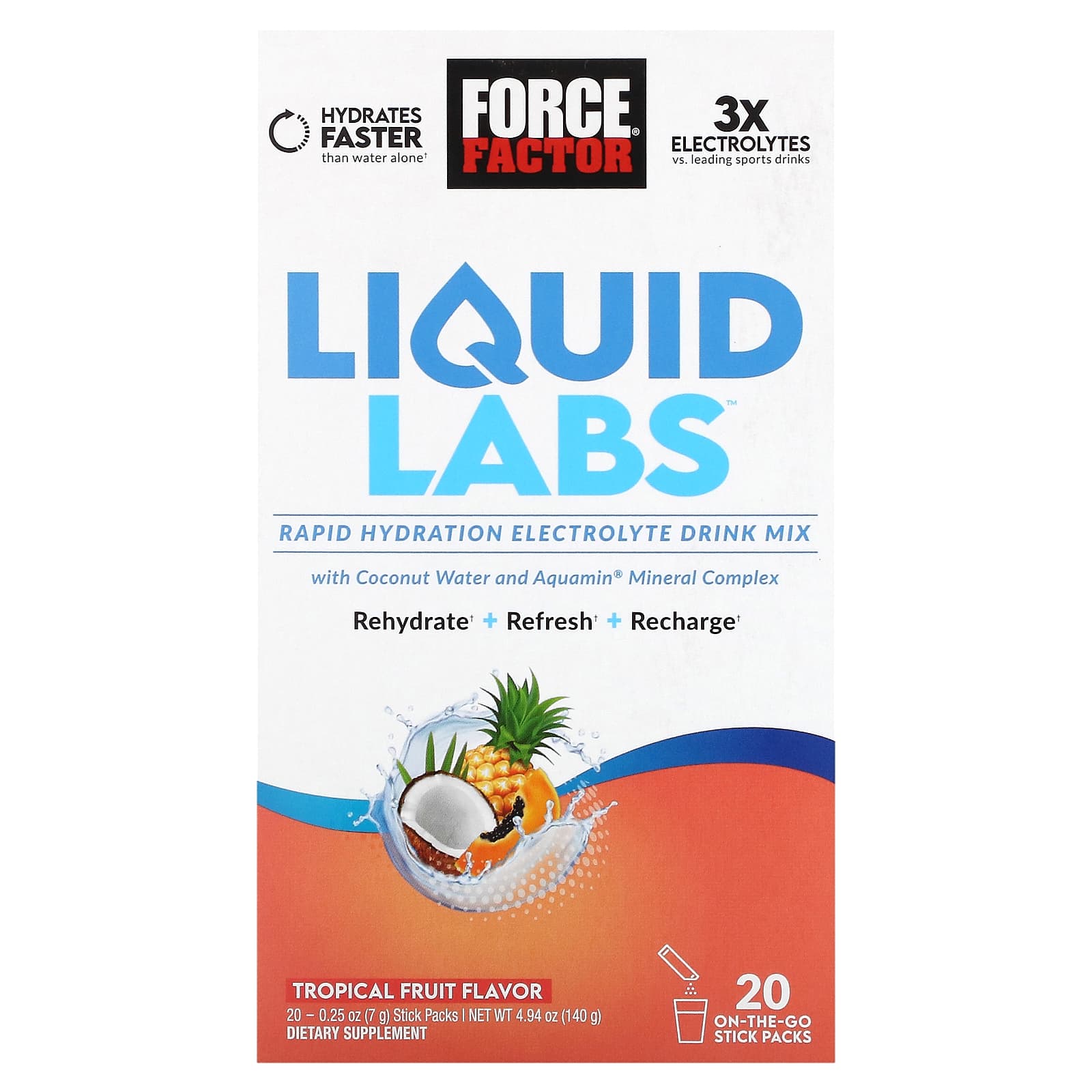 Rapid Hydration Electrolyte Drink Mix | Tropical Fruit | 20 Stick Packs - Image 1