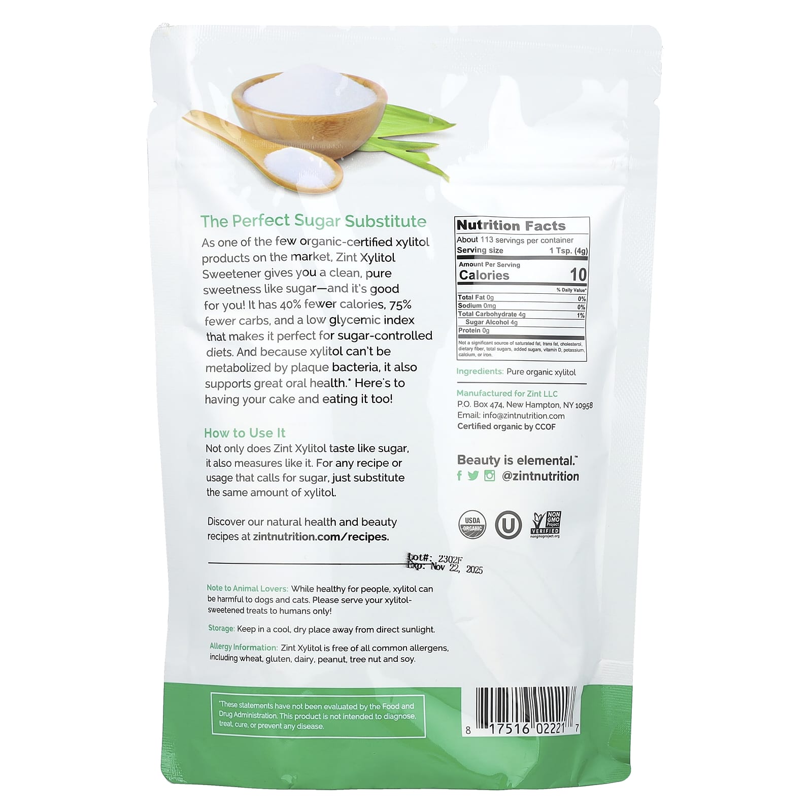 Zint, Organic Xylitol Sweetener, 16 oz (454 g) - Image 2