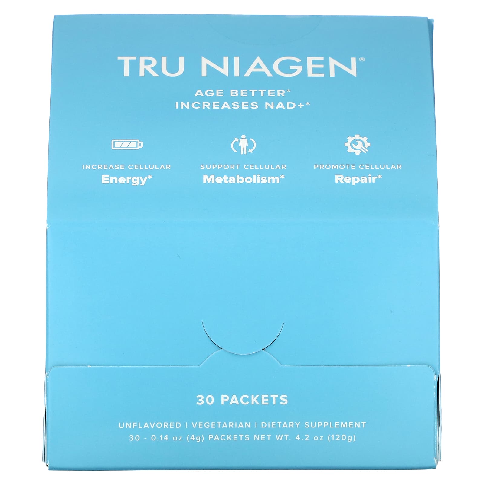 Tru Niagen, Increases NAD+, Nicotinamide Riboside, Unflavored, 30 Packets, 0.14 oz (4 g) Each - Image 1
