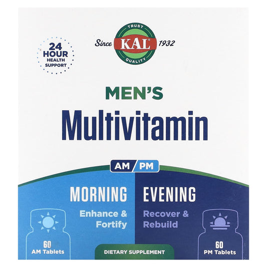 KAL, Men's Multivitamin, Morning & Evening, 2 Pack, 60 Tablets Each - Image 1