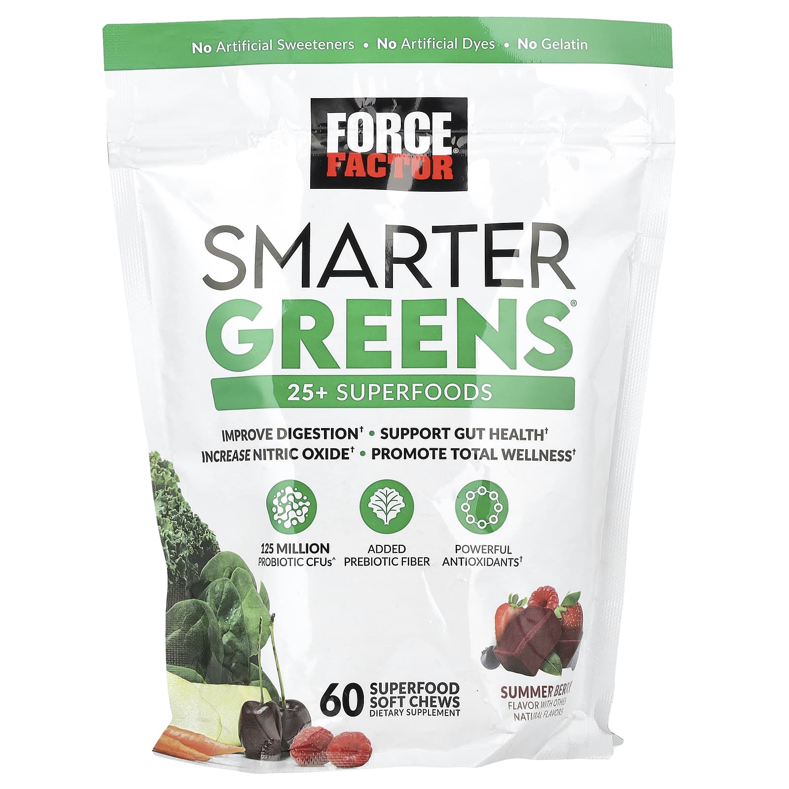 Force Factor Smarter Greens Summer Berry Superfood Soft Chews - Image 1