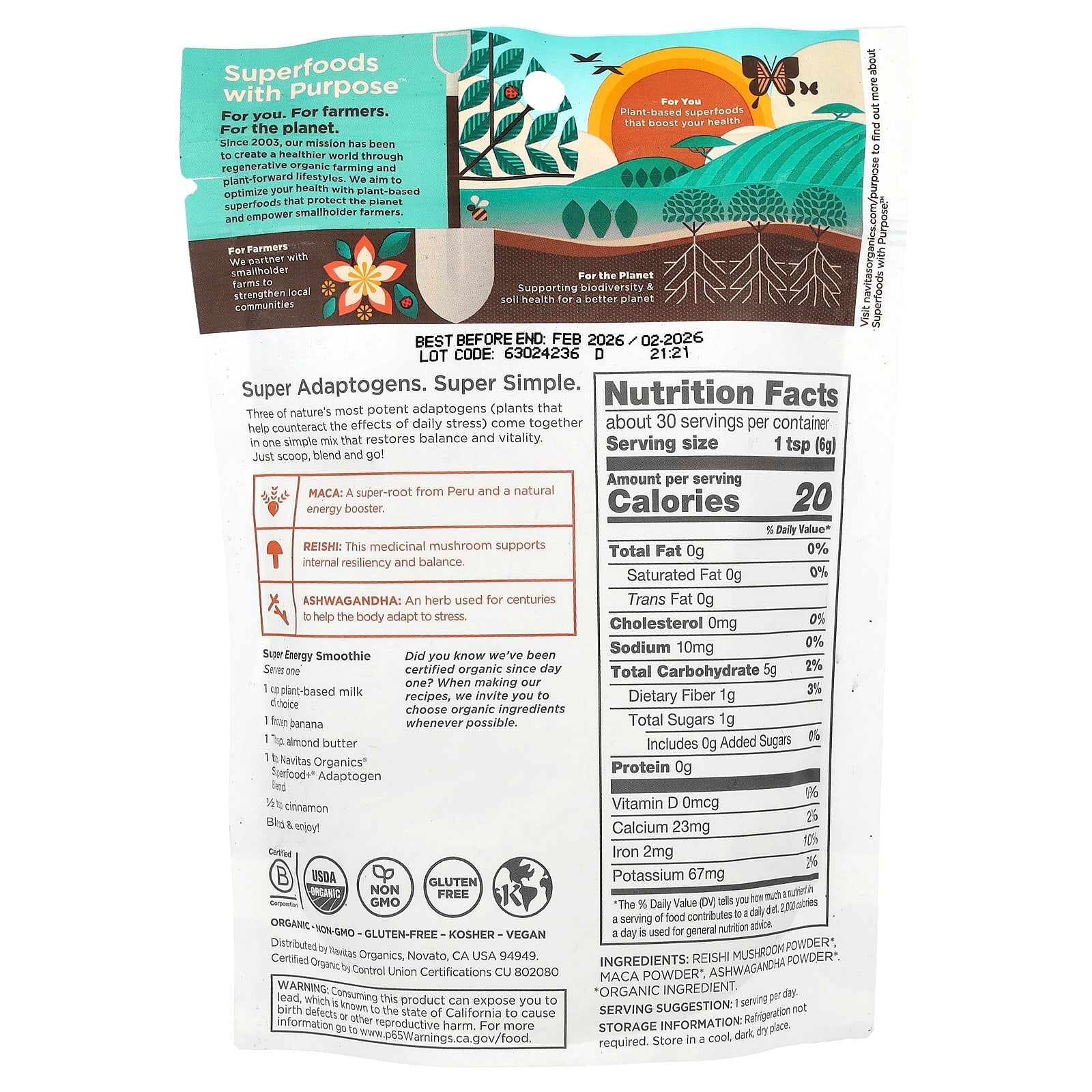 Navitas Organics, Organic Superfood+® Adaptogen Blend, 6.3 oz (180 g) - Image 2