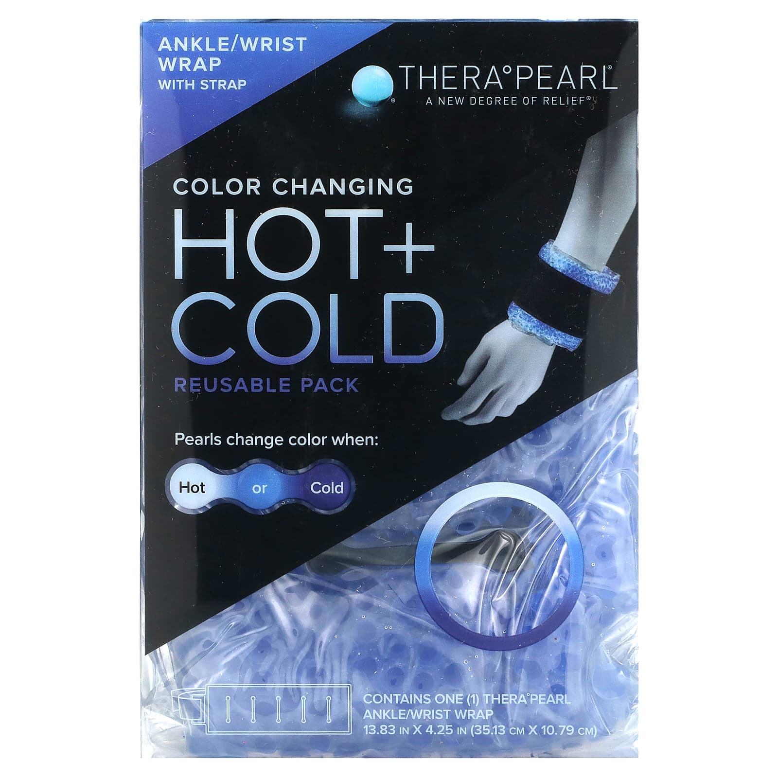 TheraPearl, Color Changing Hot + Cold Reusable Pack, Ankle/Wrist Wrap with Strap, 1 Wrap - Image 1