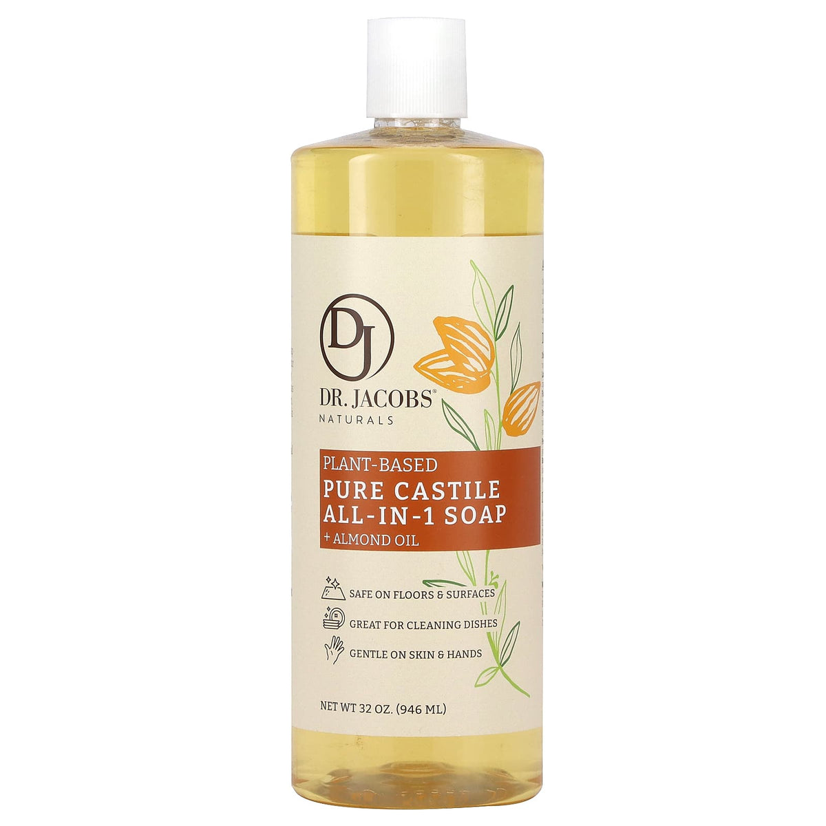 Dr. Jacobs Naturals Plant-Based Castile Soap, 32 oz - Gentle & Versatile - Image 1