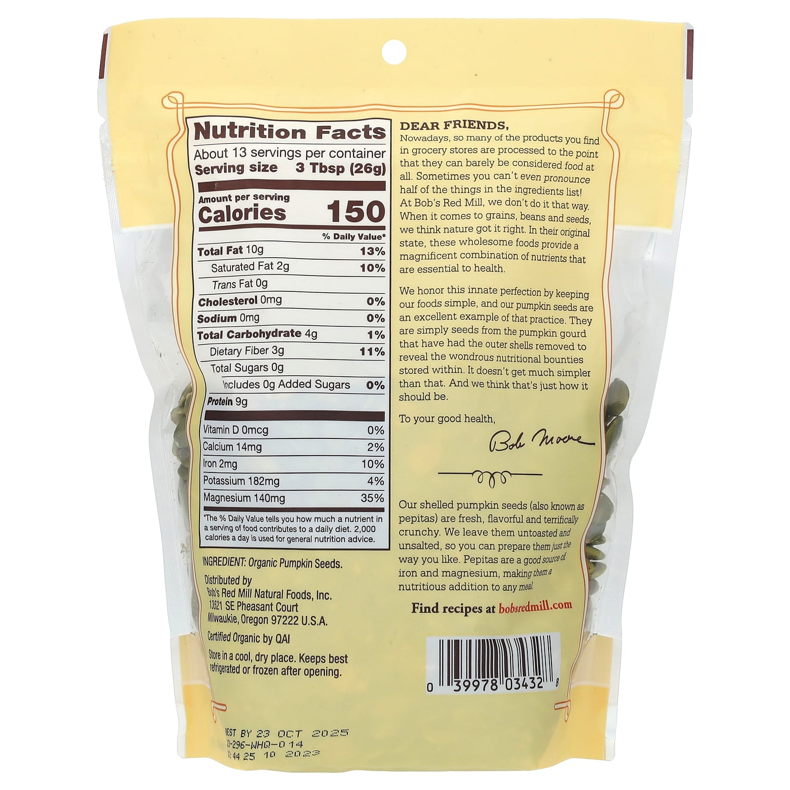 Bob's Red Mill USDA Organic Shelled Pumpkin Seeds 12 oz - Image 2