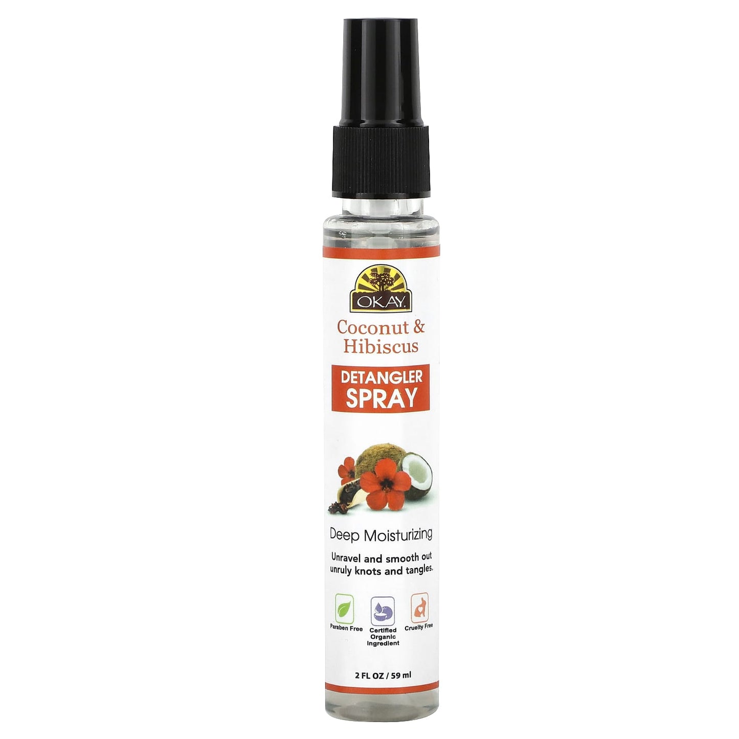 Okay Pure Naturals, Coconut & Hibiscus Detangler Spray, 2 fl oz (59 ml) - Image 1
