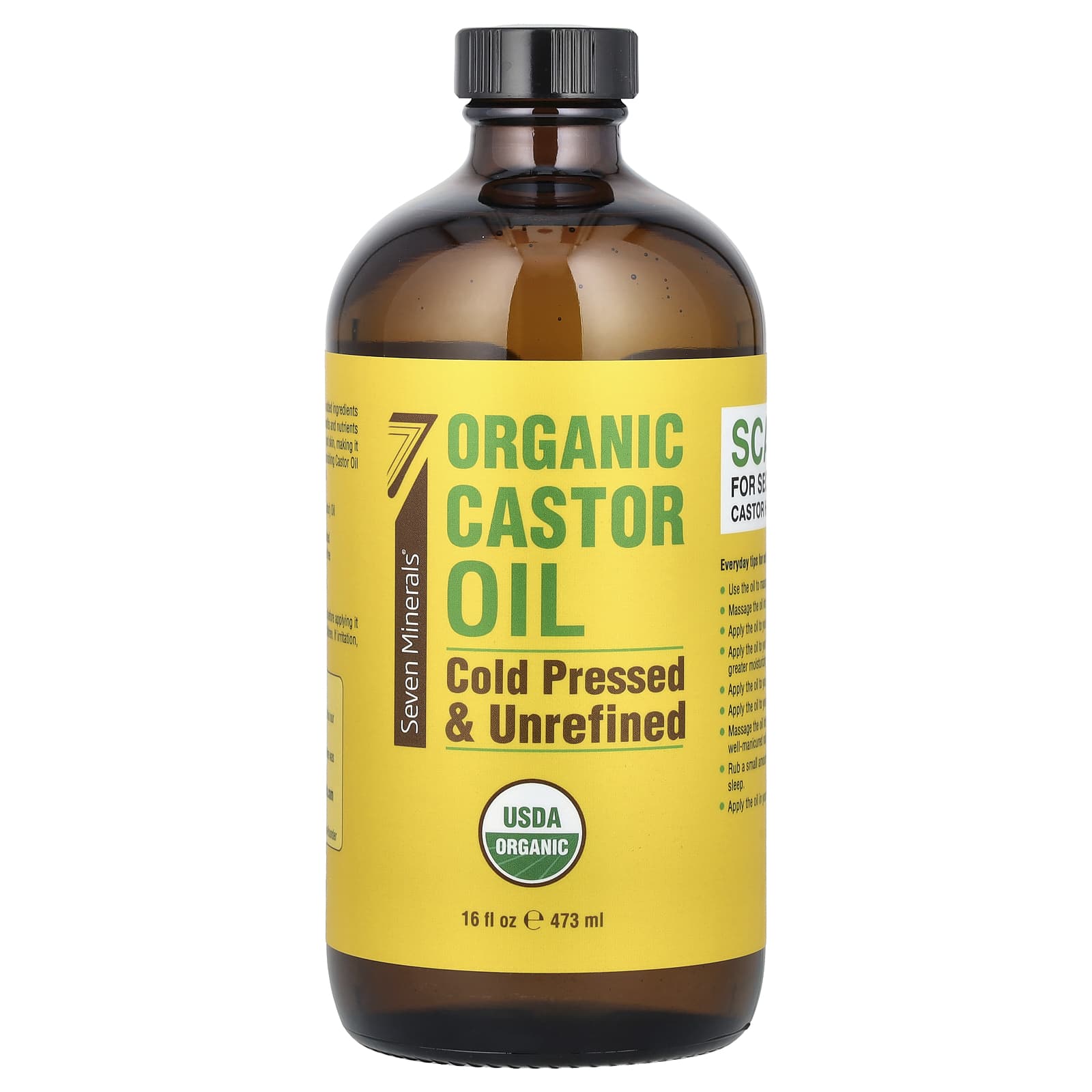 Seven Minerals, Organic Castor Oil, 16 fl oz (473 ml) - Image 1