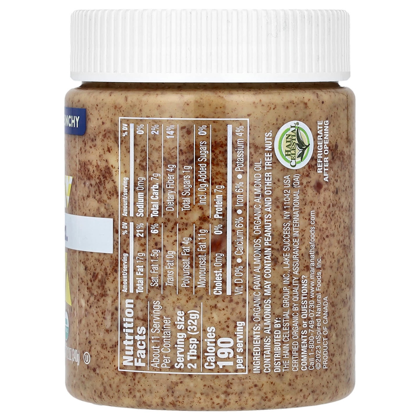 MaraNatha, Organic Raw Almond Butter, Crunchy, 12 oz (340 g) - Image 2