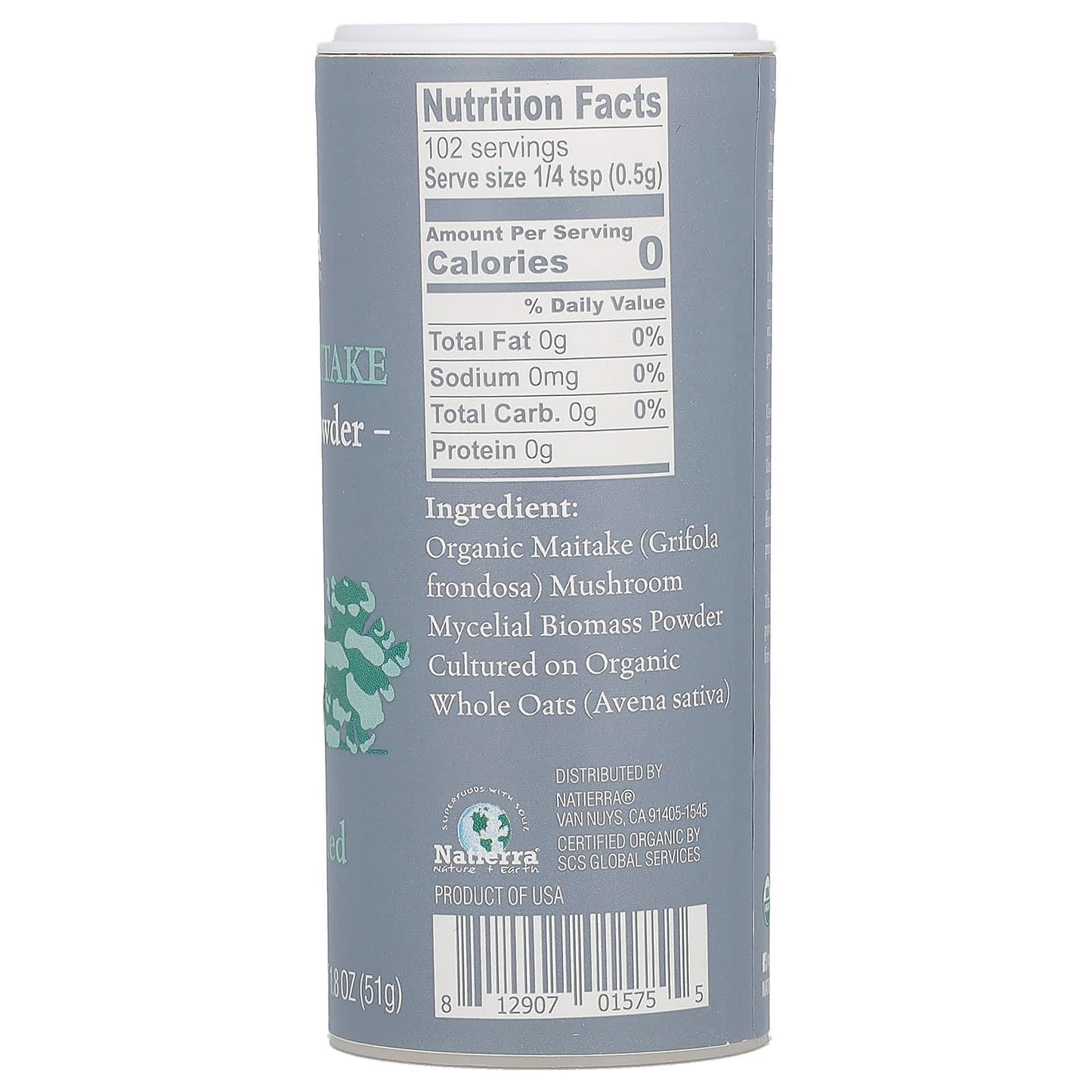 Natierra, Organic Maitake Mushroom Powder Shaker, 1.8 oz (51 g) - Image 2