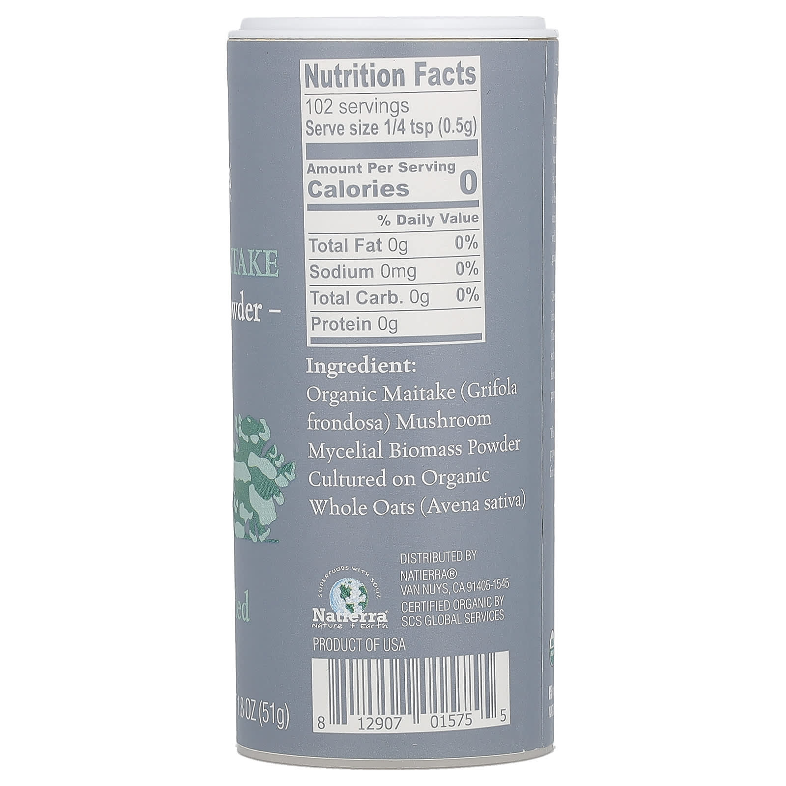 Natierra, Organic Maitake Mushroom Powder Shaker, 1.8 oz (51 g) - Image 2