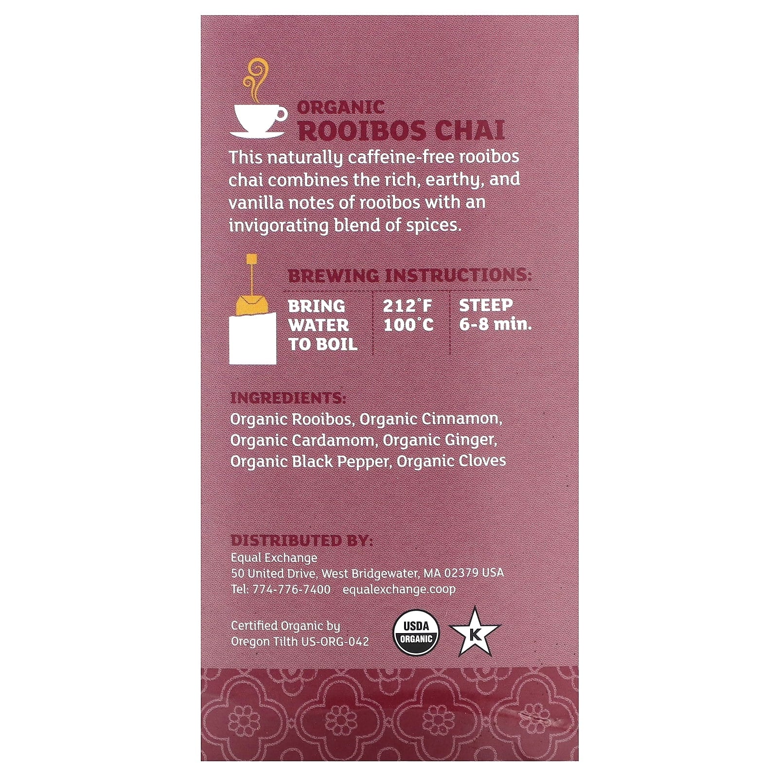 Organic Rooibos Chai Tea, Caffeine-Free, Fair Trade, 20 Tea Bags - Image 2