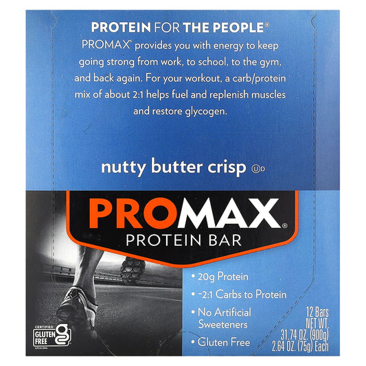 NuGo Nutrition, Promax Protein Bar, Nutty Butter Crisp, 12 Bars, 2.64 oz (75 g) Each - Image 1