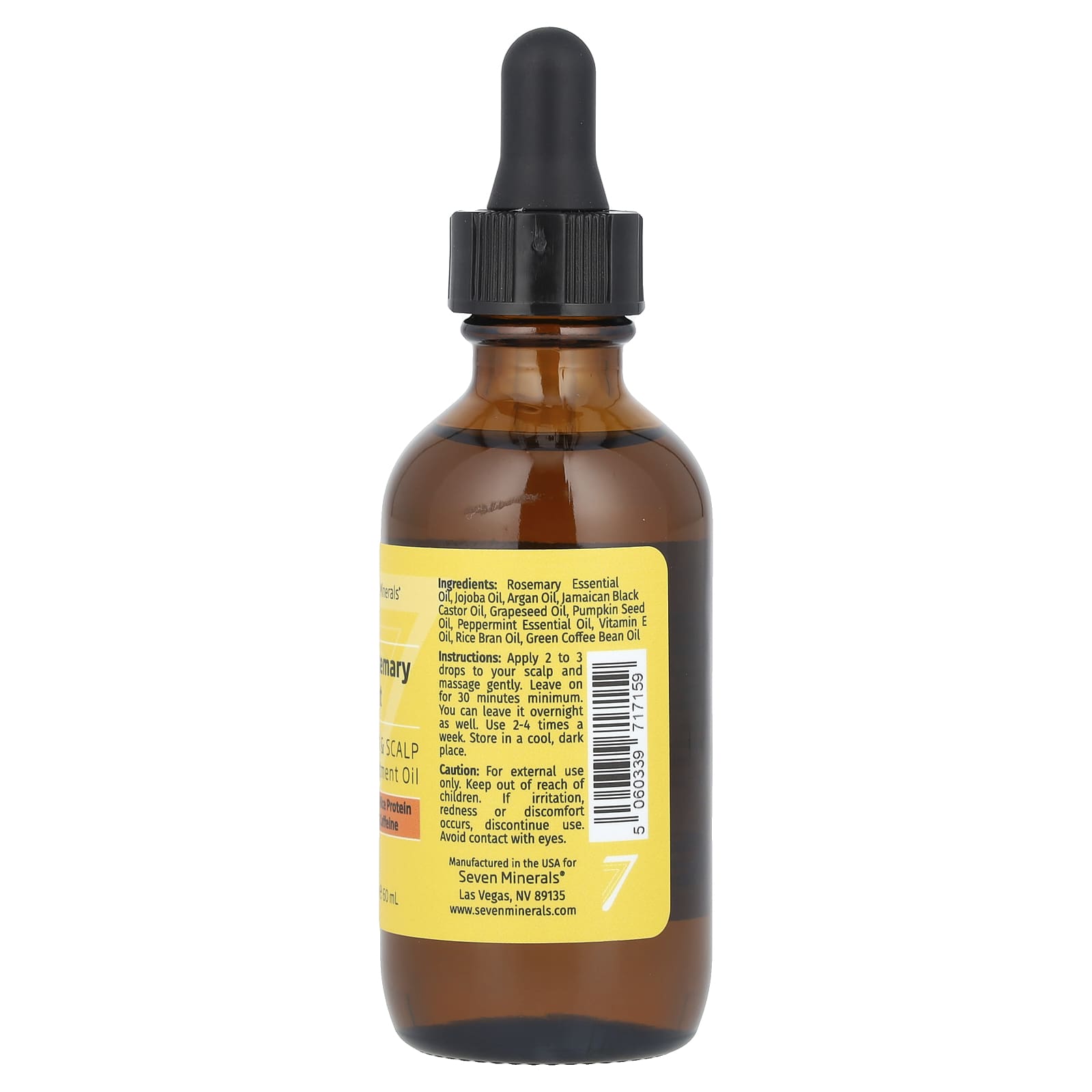 Seven Minerals, Rosemary Mint, Hair & Scalp Treatment Oil, With Rice Protein & Caffeine, 2 fl oz (60 ml) - Image 2