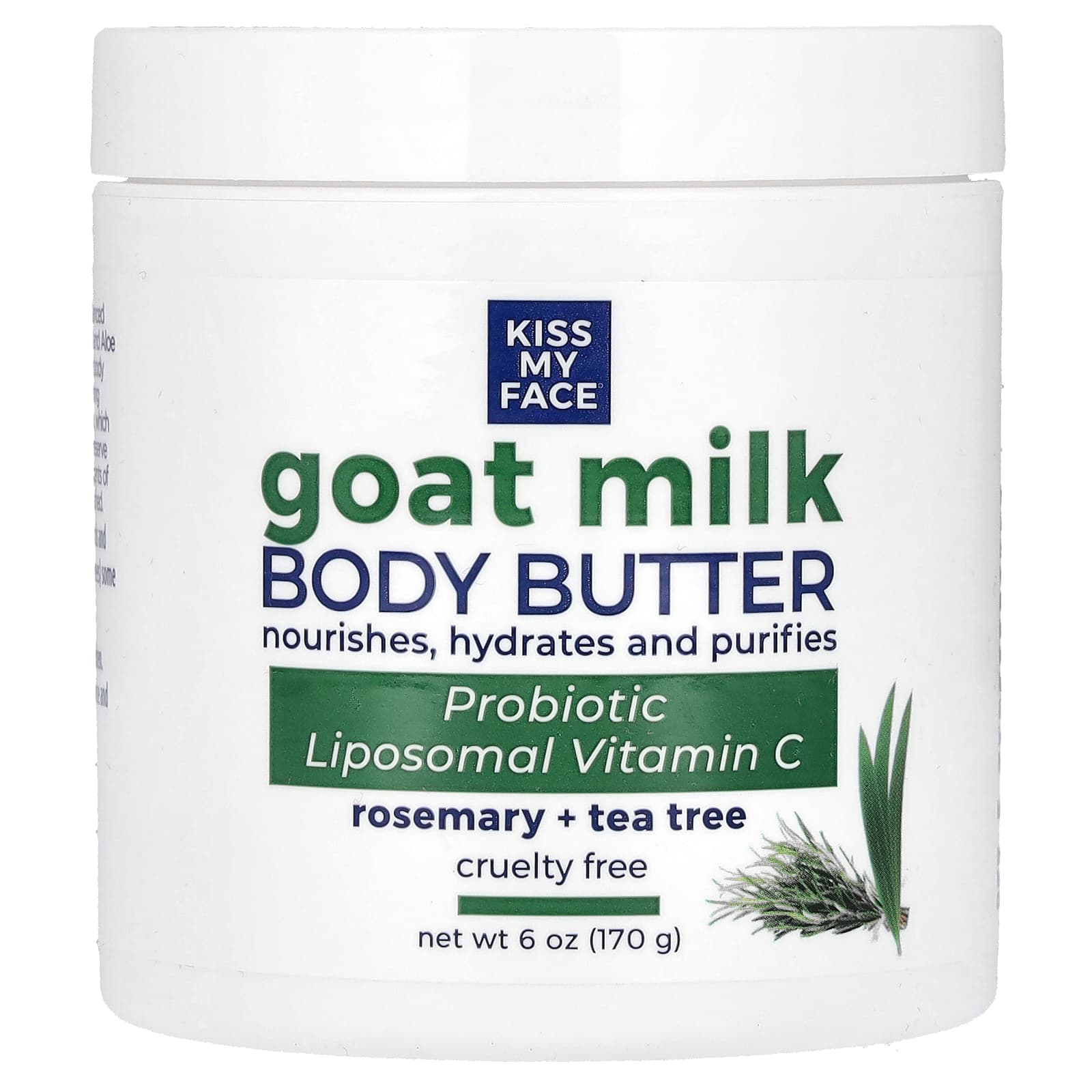 Kiss My Face, Goat Milk Body Butter, Rosemary + Tea Tree, 6 oz (170 g) - Image 1