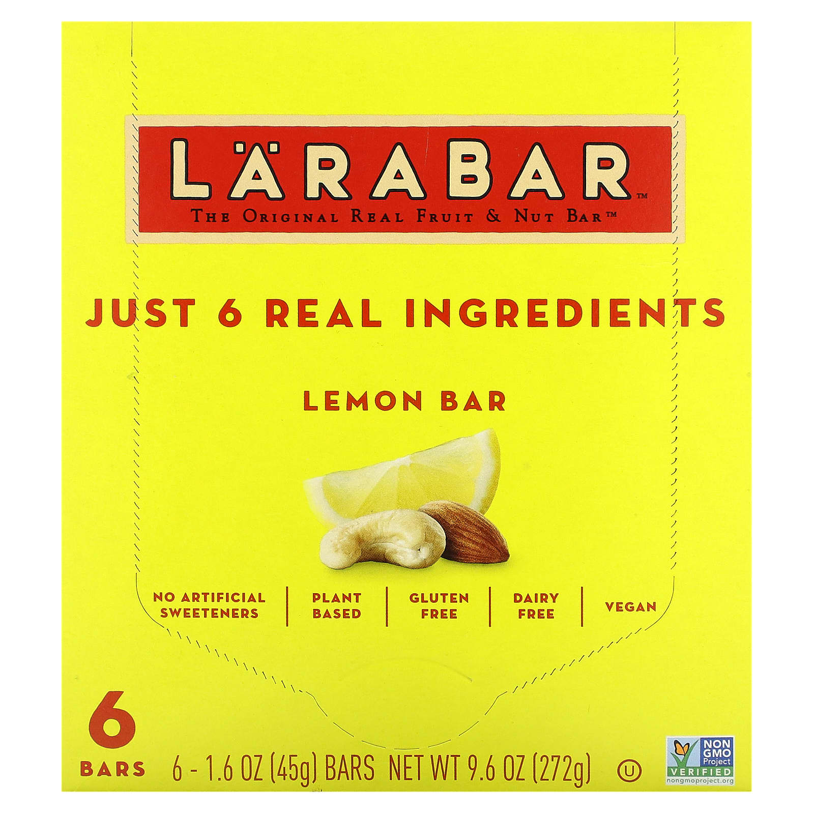 Larabar, The Original Real Fruit & Nut Bar, Lemon, 6 Bars, 1.6 oz (45 g) Each - Image 1