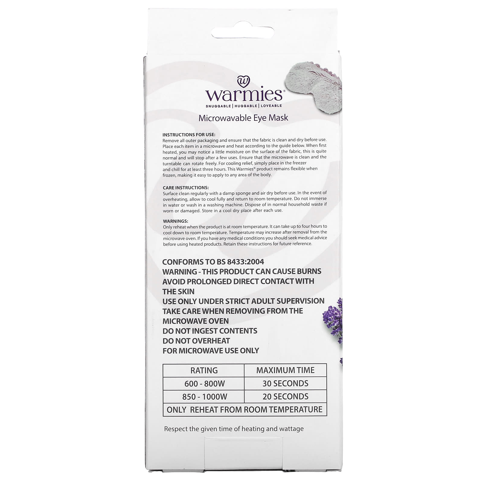 Warmies, Eye Mask, Heatable, Marshmallow Lavender, 1 Mask - Image 2