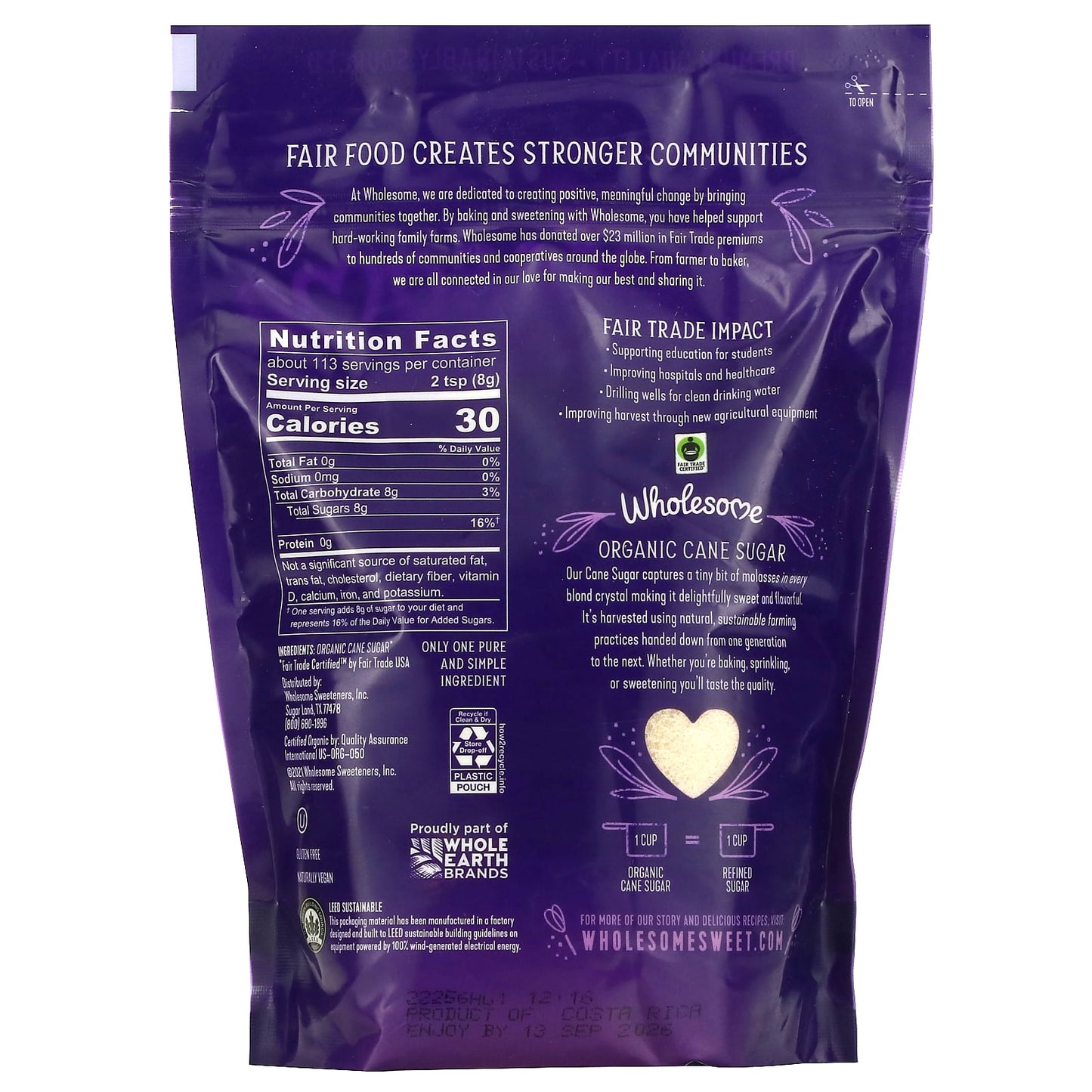Wholesome Sweeteners, Organic Cane Sugar, 2 lb (907 g) - Image 2