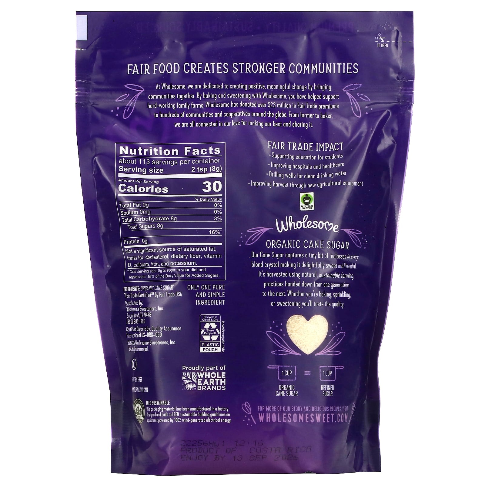 Wholesome Sweeteners, Organic Cane Sugar, 2 lb (907 g) - Image 2