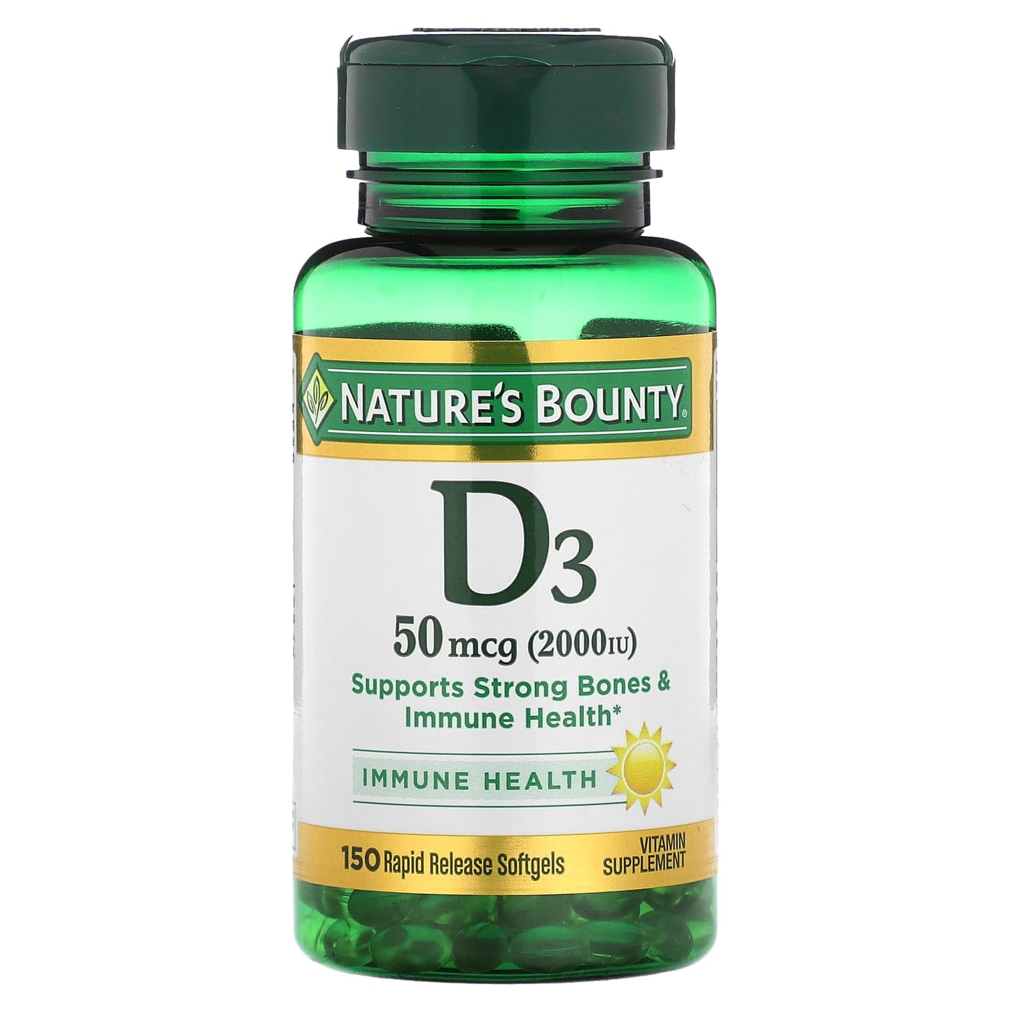 Nature's Bounty, D3 , 50 mcg (2,000 IU), 150 Rapid Release Softgels - Image 1