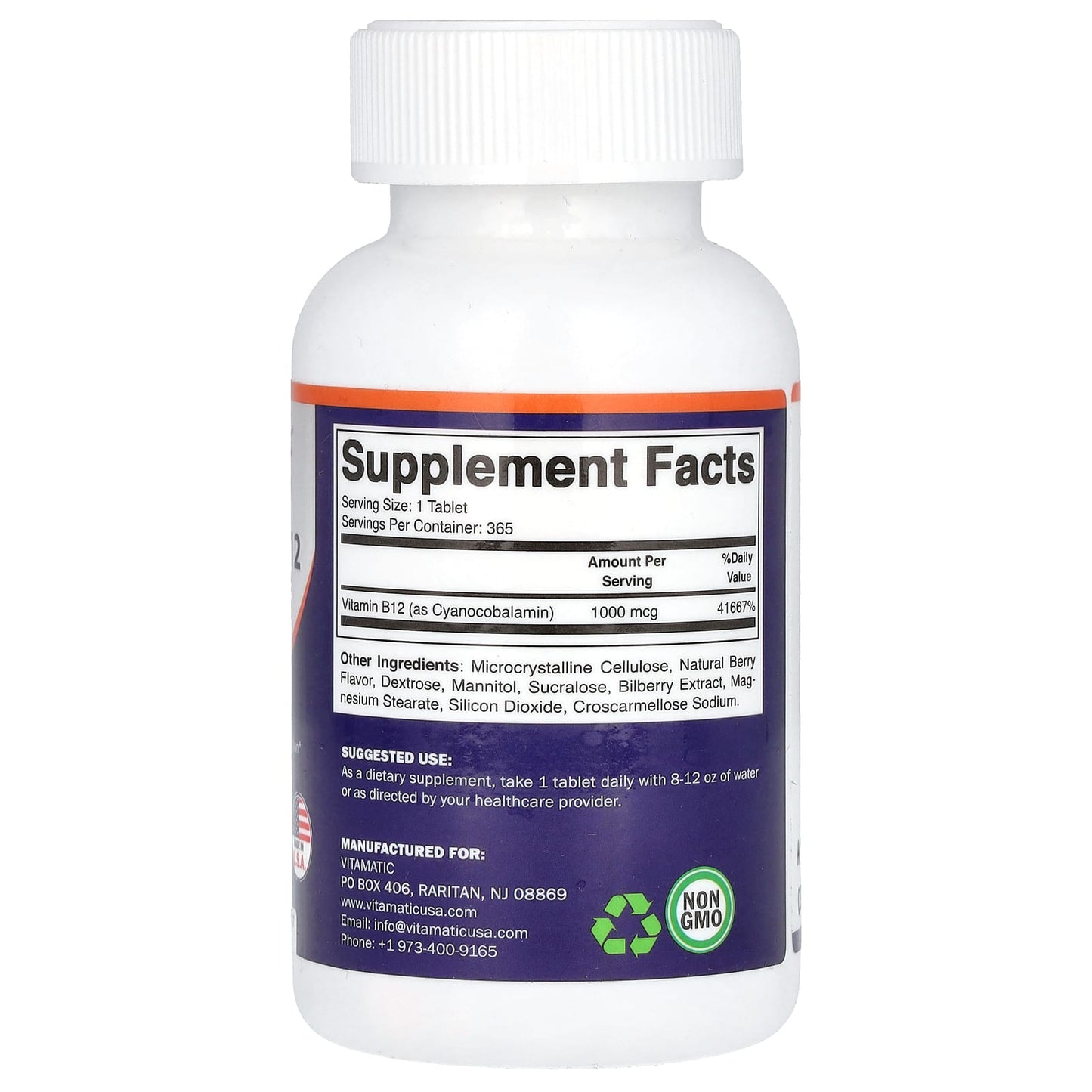 Vitamatic, Vitamin B12, Berry, 1,000 mcg, 365 Fast Dissolve Tablets - Image 2