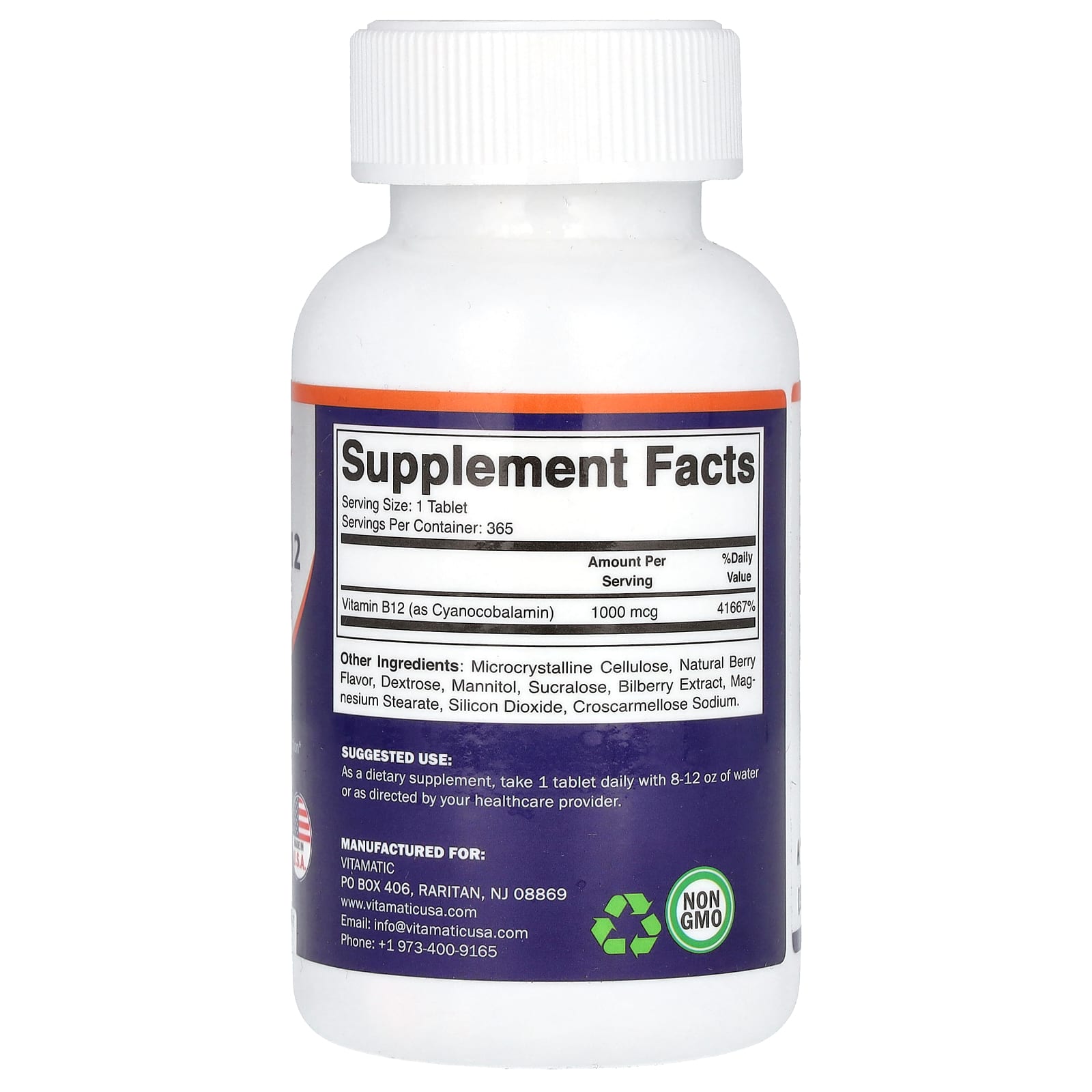 Vitamatic, Vitamin B12, Berry, 1,000 mcg, 365 Fast Dissolve Tablets - Image 2