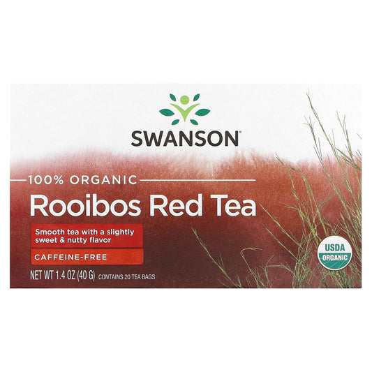 Swanson, 100% Organic Rooibos Red Tea, Caffeine-Free, 20 Tea Bags, 1.4 oz (40 g) - Image 1