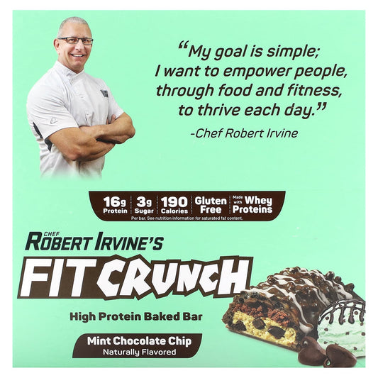 High Protein Baked Bars by FITCRUNCH - 9 Mint Chocolate Chip Bars (1.62 oz Each) - Image 1