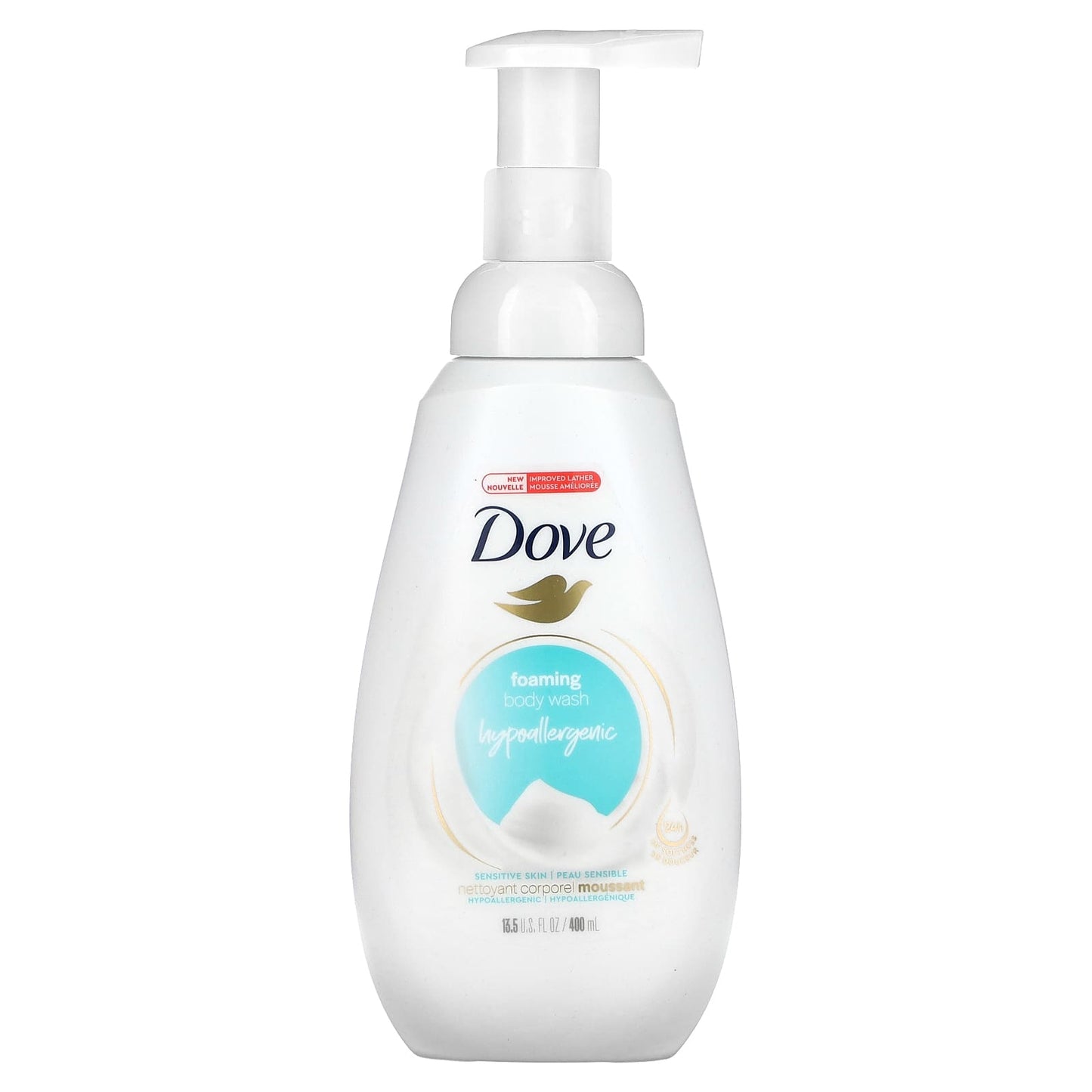 Dove Sensitive Skin Foaming Body Wash, 13.5 fl oz, Hypoallergenic & Cruelty-Free - Image 1