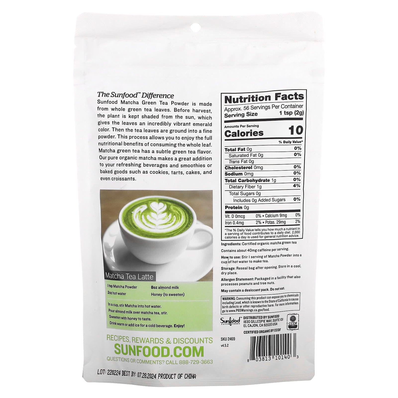 Sunfood, Superfoods, Organic Matcha Powder, 4 oz (113 g) - Image 2